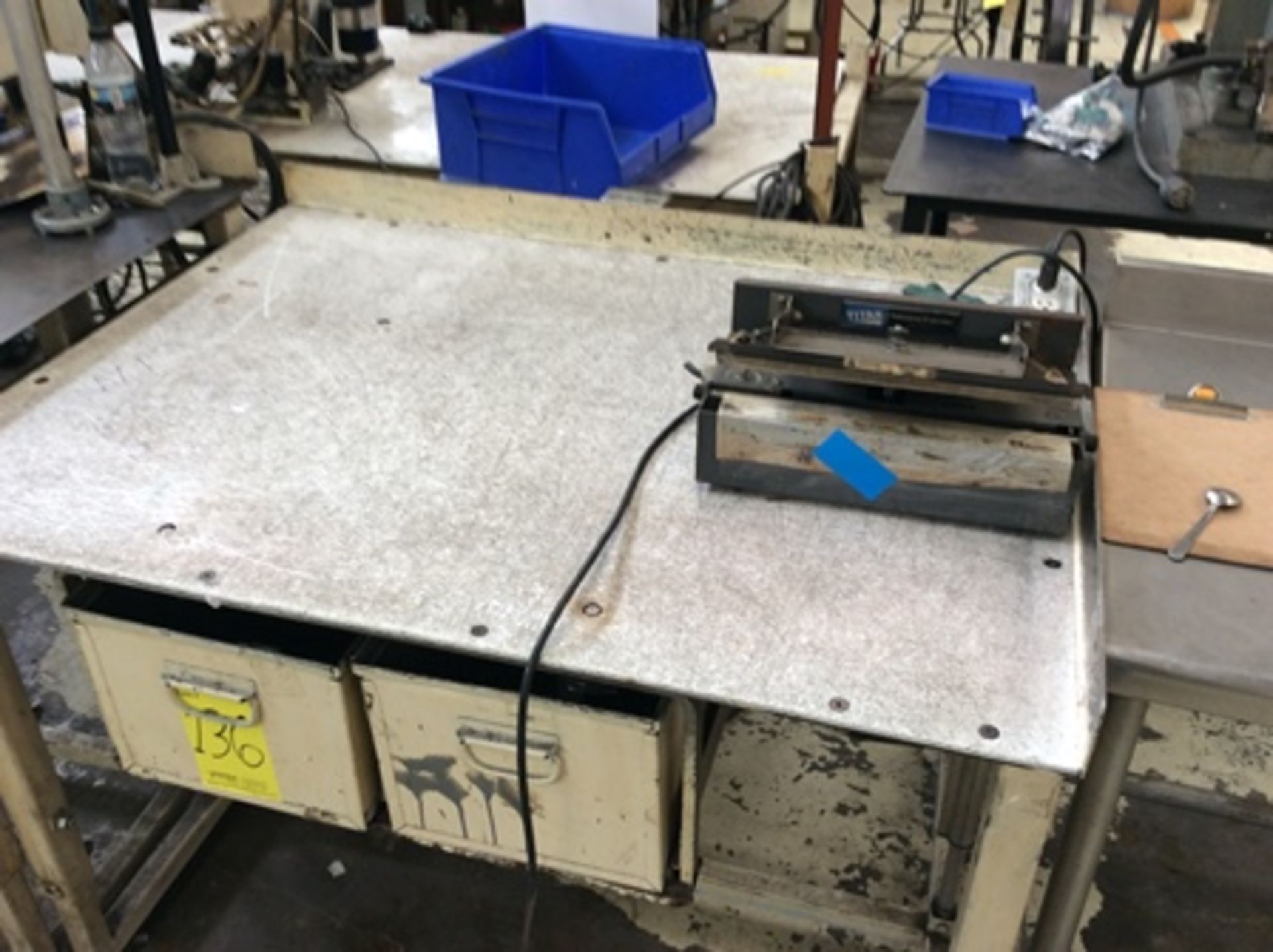 2 working tables with nylamid cover includes 2 pneumatic presses and Titan traysealer … - Image 11 of 12