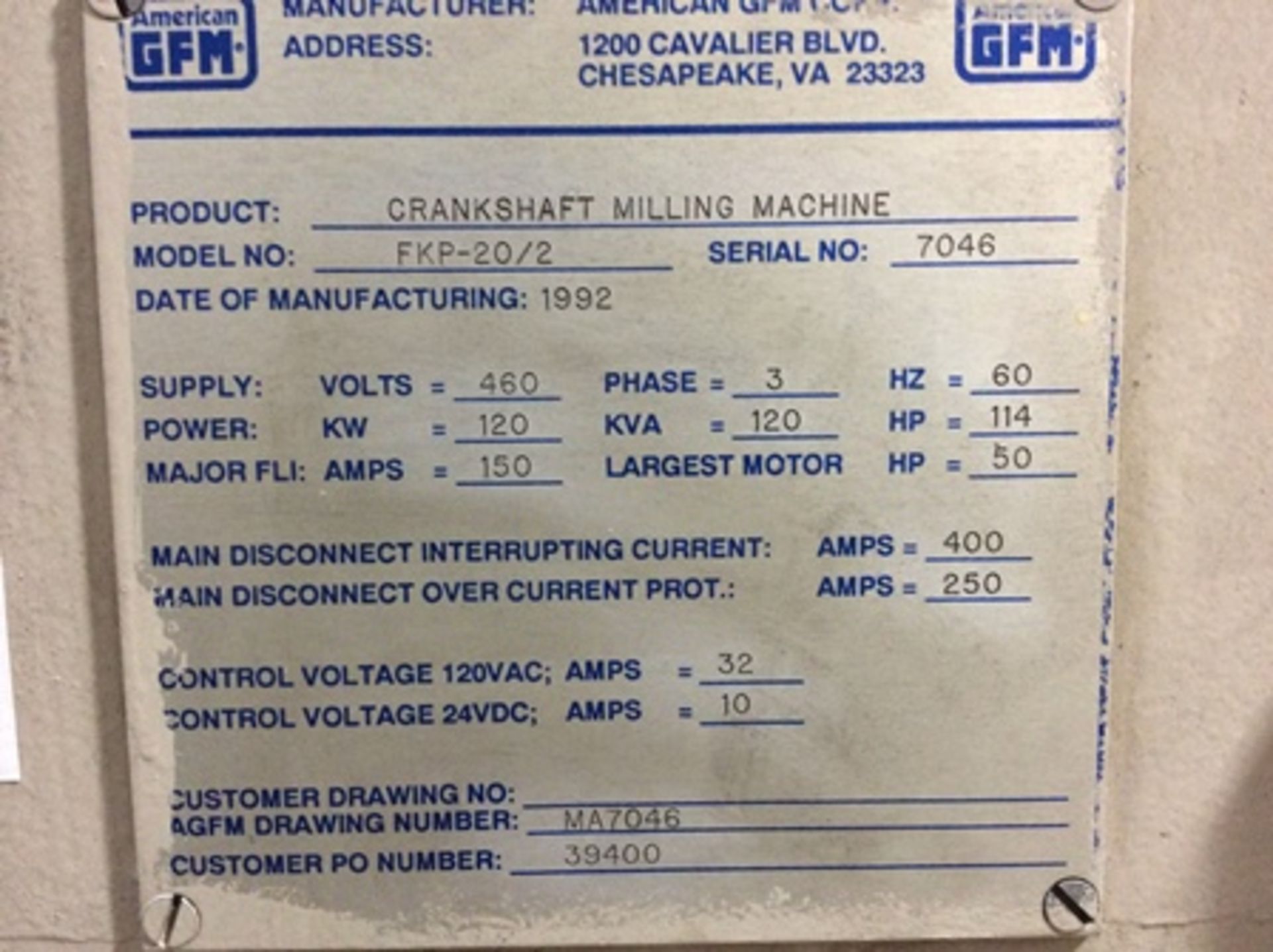 Fresadora para cigüeñal marca American GFM modelo FKP-20/2 serie 7046 año 2006, incluye 8 cortadore - Image 18 of 48