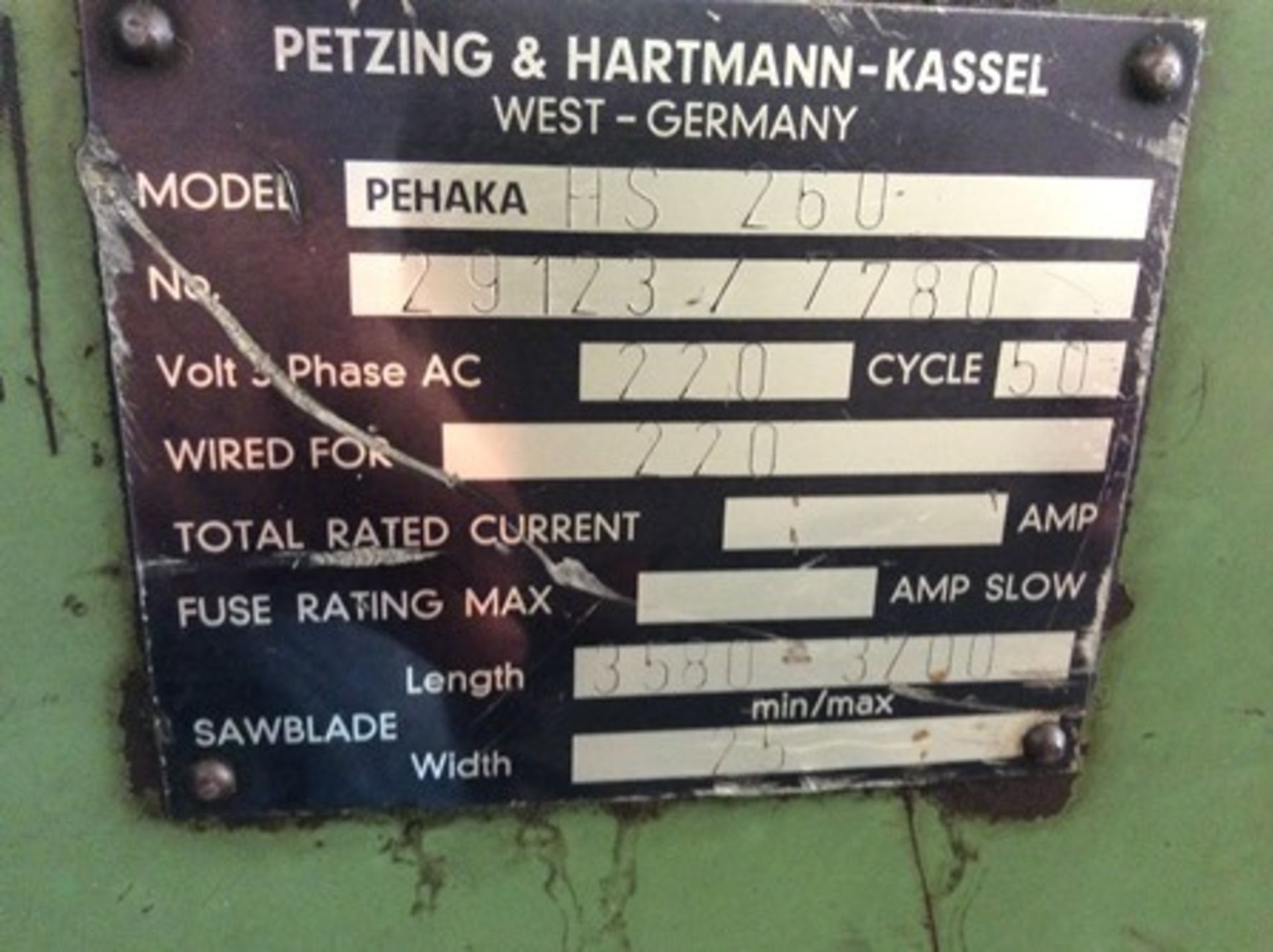 Sierra cinta marca Petzing & Hartmann-Kassel mod. Pehaka HS 260 serie 29123/7780, incluye rollo de - Image 6 of 12