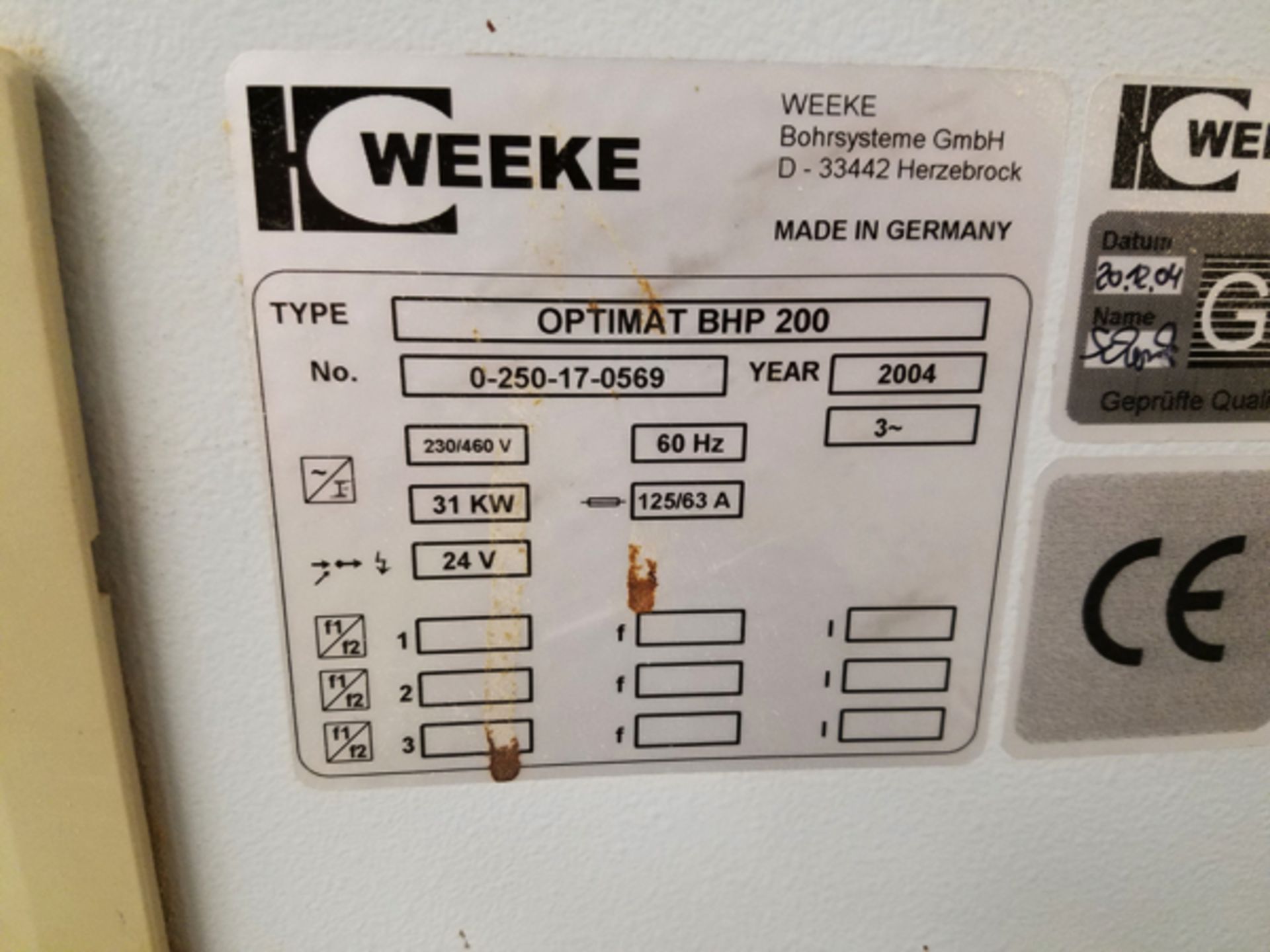 2004 Weeke CNC Router Machine, M# OPTIMAT BHP 200, S/N 0-250-17-0569, W/ Tooling | Rigging Price: $ - Image 7 of 13