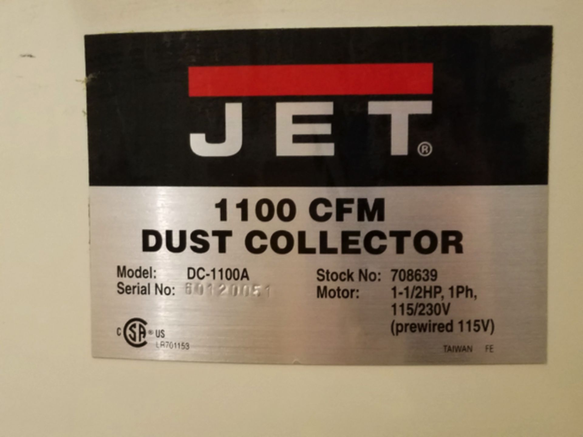 Jet 1100 CFM Dust Collector | Rigging Price: $20 - Image 2 of 2