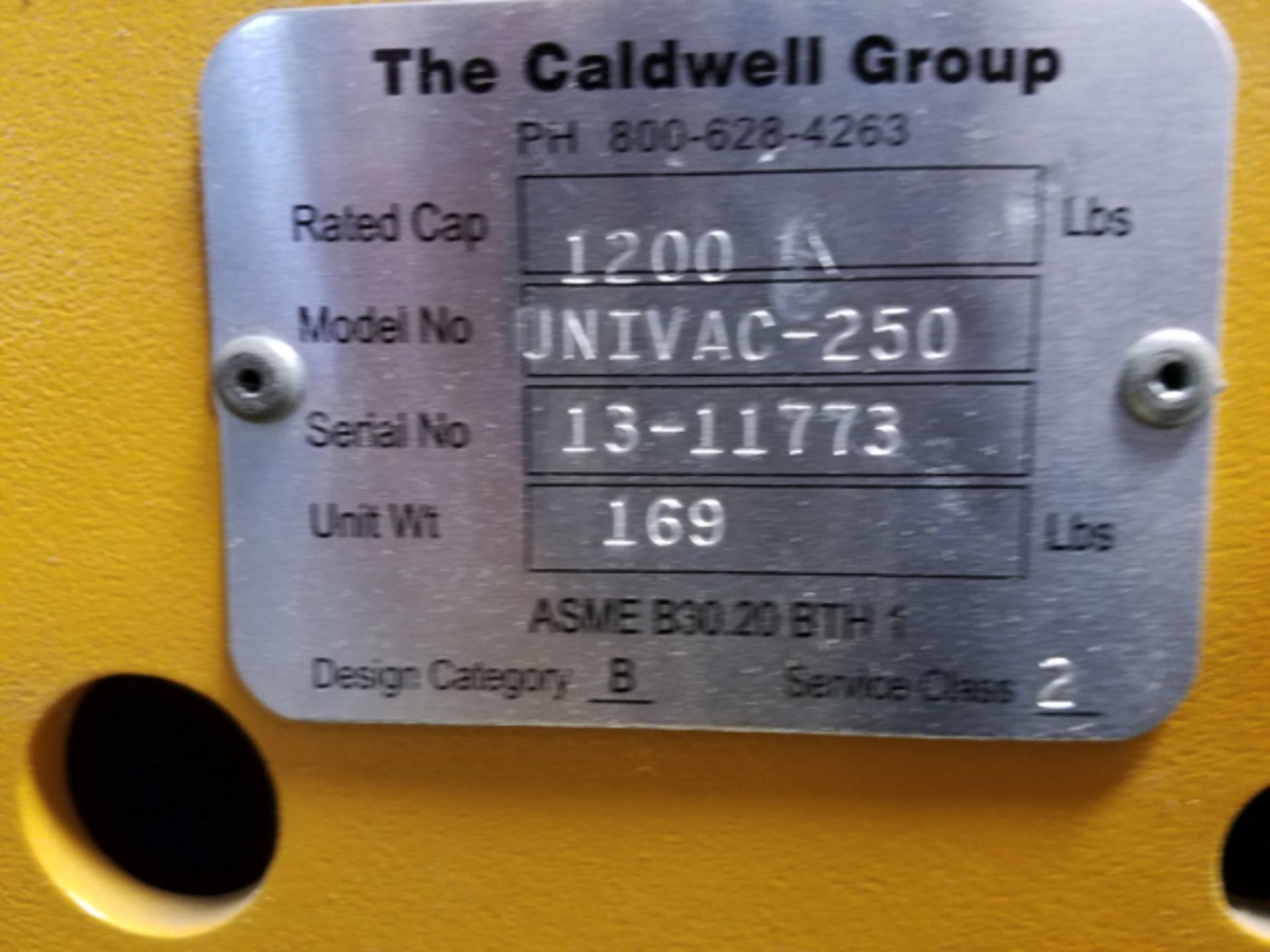 Caldwell 1,200 lb. Vacuum Lifting Beam, M# Univac 250 | Rigging Price: $45 - Image 2 of 2
