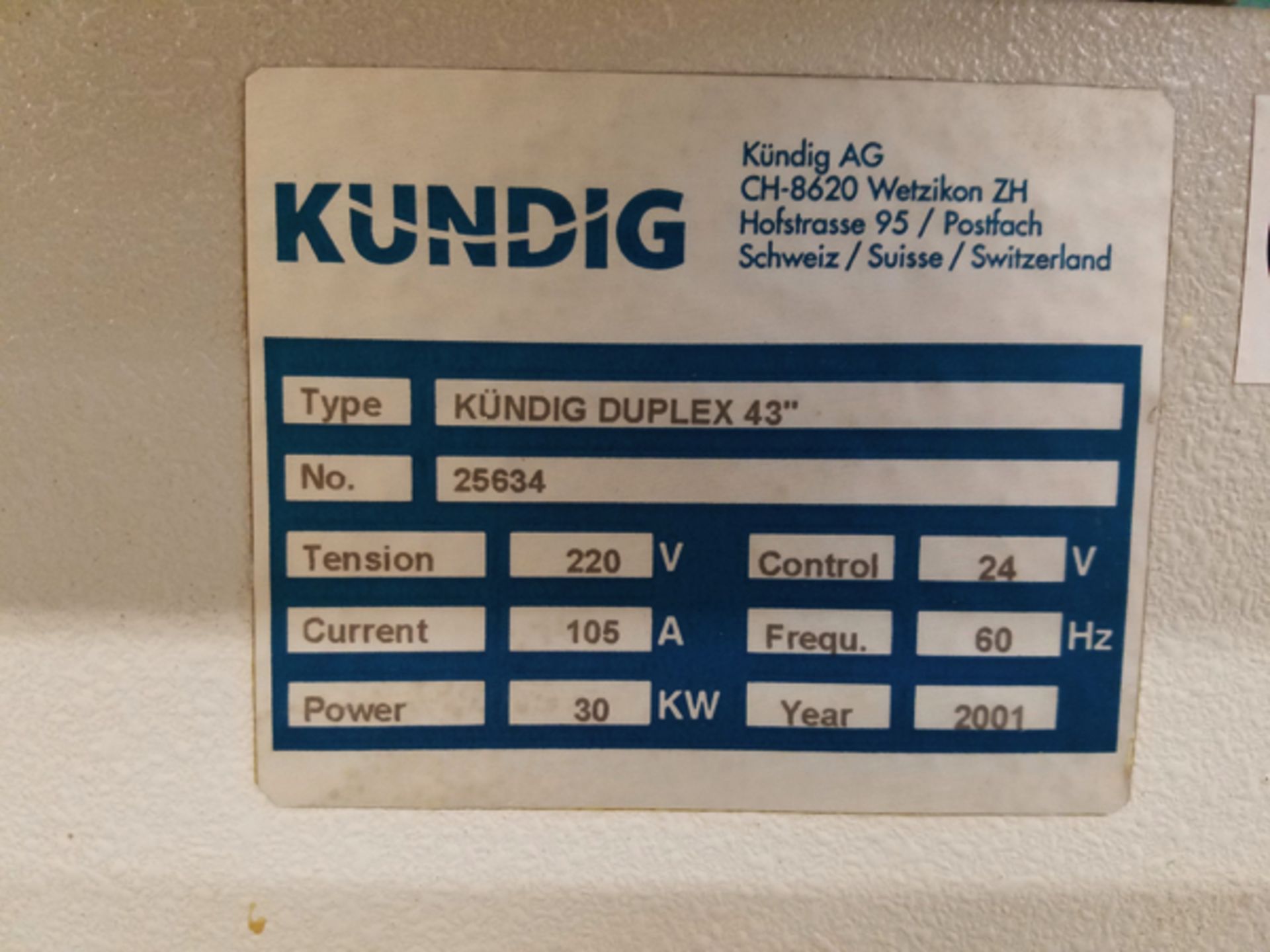 Kundig Panel Sander, M# Duplex 43", S/N 25634, W/ Dust Collection | Rigging Price: $285 - Image 3 of 3