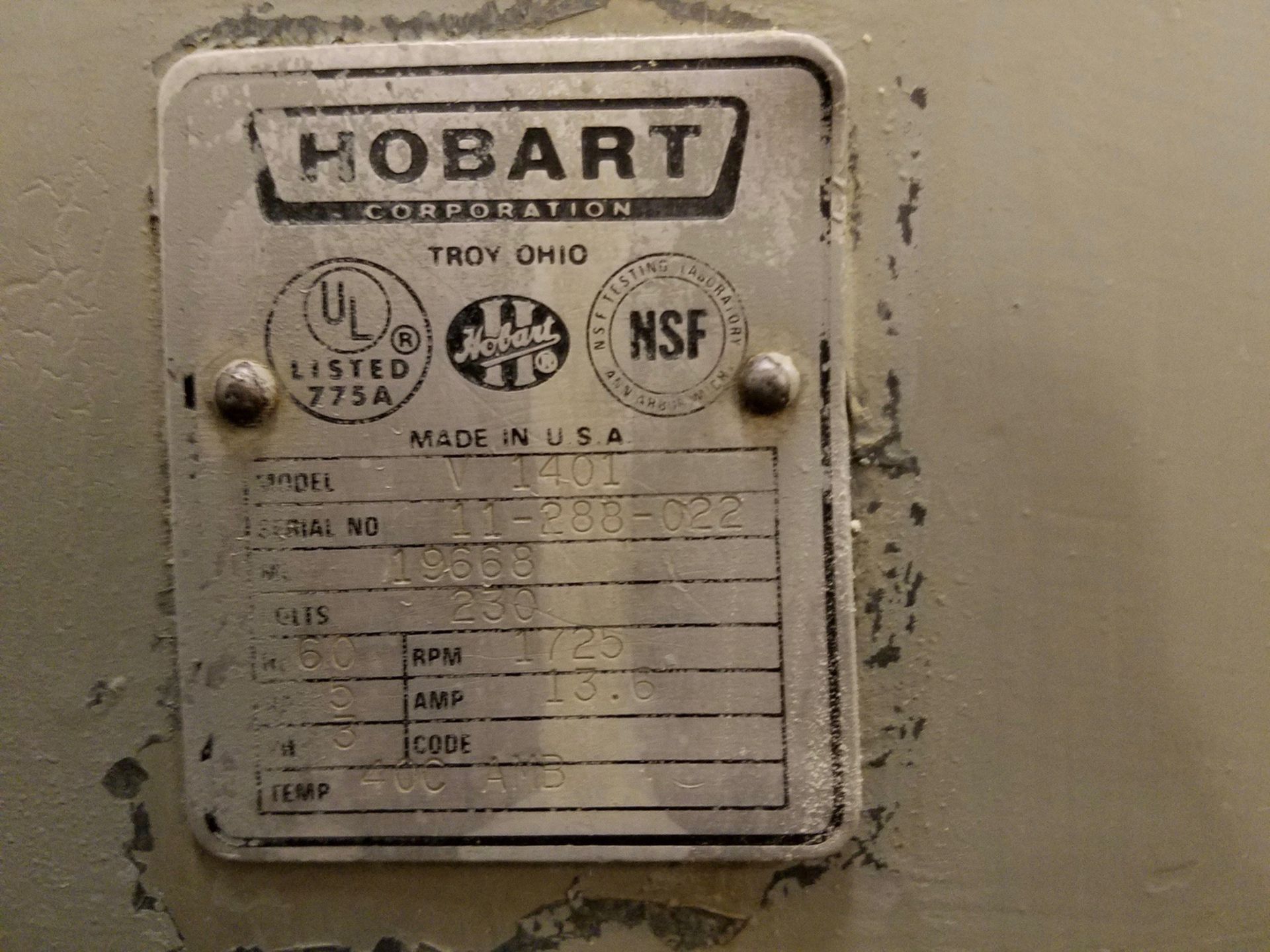 Hobart 140 Quart Planetary Mixer, M# V1401, S/N 11-288-022 | Rigging and Loading Fee: $200 - Image 2 of 2