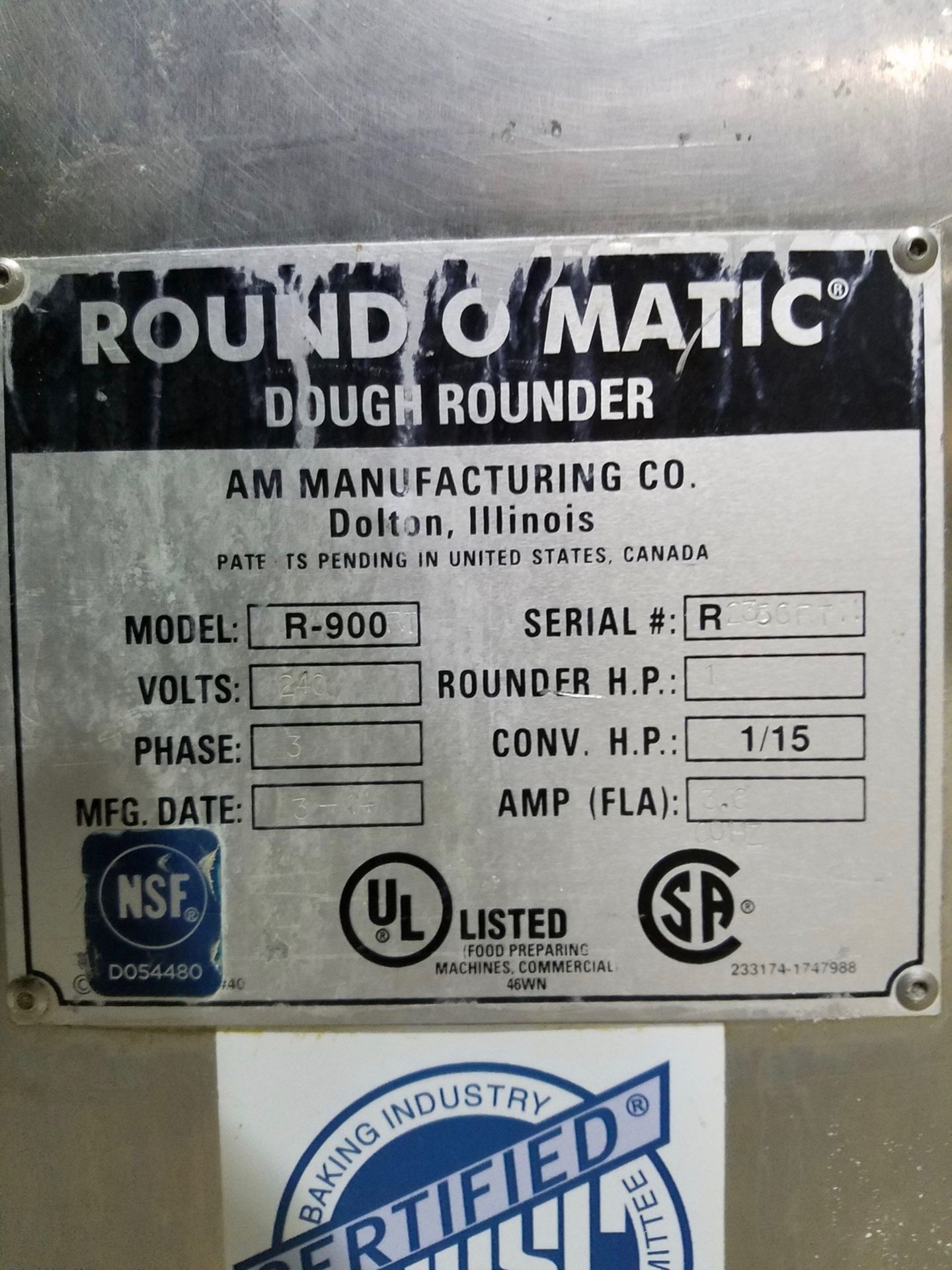 Round O Matic Dough Rounder, M# R-900, S/N R2356FTN | Rigging and Loading Fee: $50 - Image 2 of 2