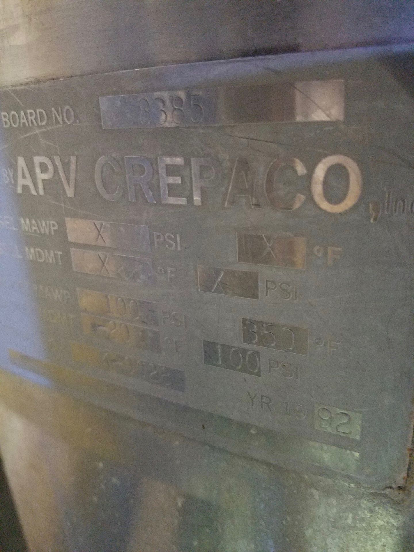 APV Crepaco Scrape Surface Double Motion Jacketed Mixing Tank, 50" x 33", Cone B | Rigging: $325 - Image 4 of 5