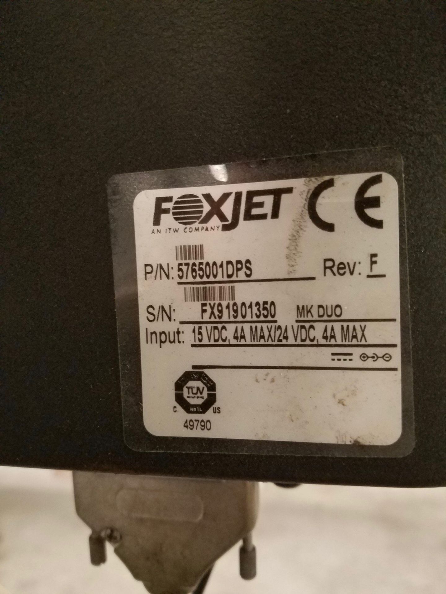 Foxjet Inkjet Printer, 2" Aperature, M# 5765001DPS, S/N FX91901350 | Subject to Bulk 149B | Rigging: - Image 3 of 3