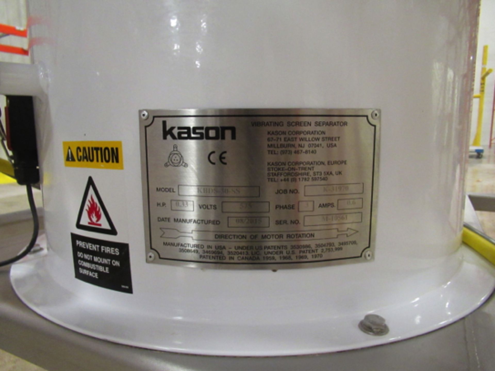 2015 KASON VIBRATORY SIFTER MODEL K-SERIES KBDS-30-SS, JOB # K-31970 W | RIGGING/LOADING FEE: $250 - Image 3 of 6