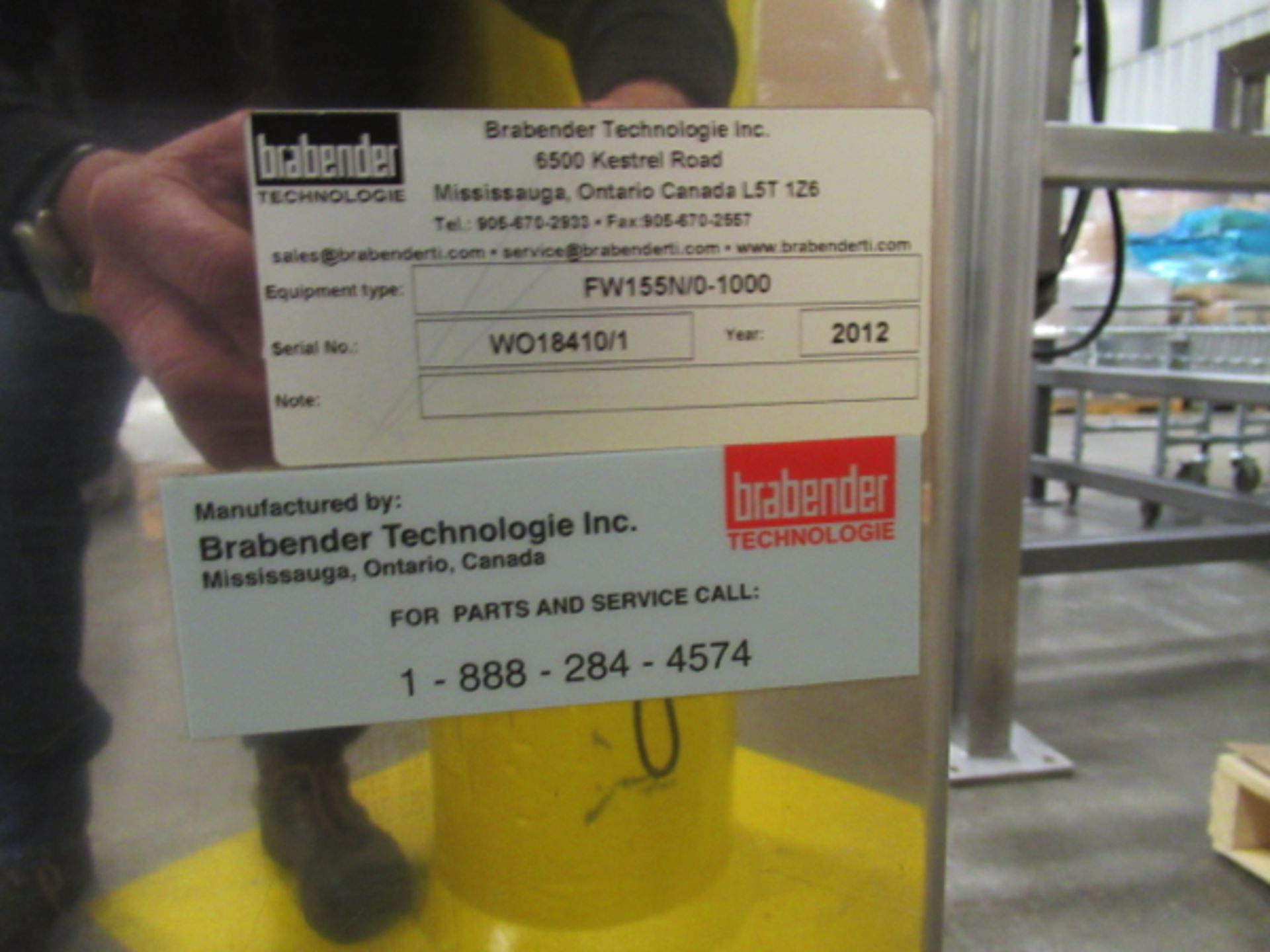 2012 BRABENDER TECHNOLOGIES INC. MOD# FW155N/0-1000 LITRE, BULK FILLER | RIGGING/LOADING FEE: $200 - Image 3 of 6