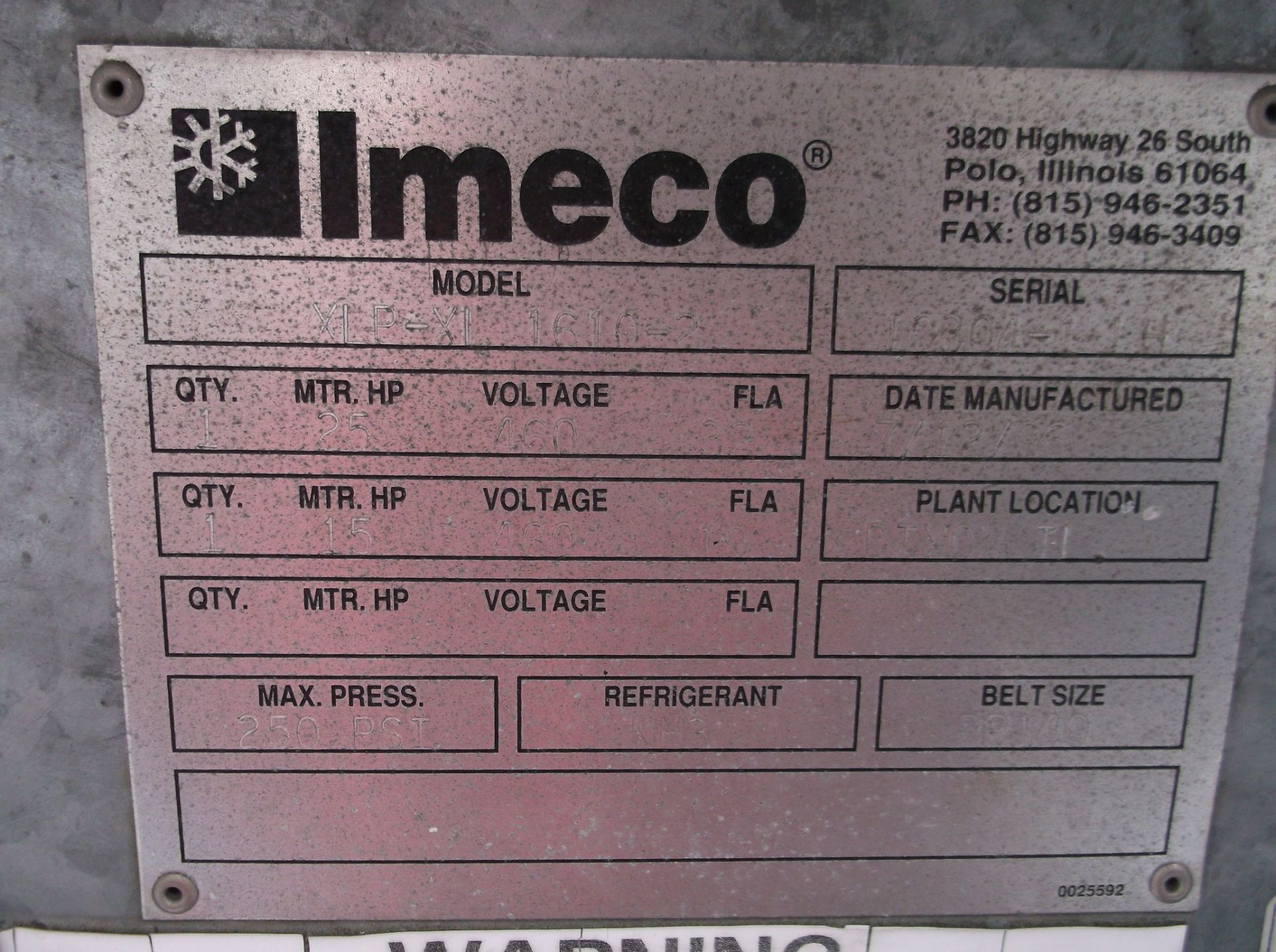 Imeco Evap Condenser, S/N 10301-1 LH M# XLP-XL 1610-2 | Rigging/Loading Fee: $7500 - Bild 2 aus 4