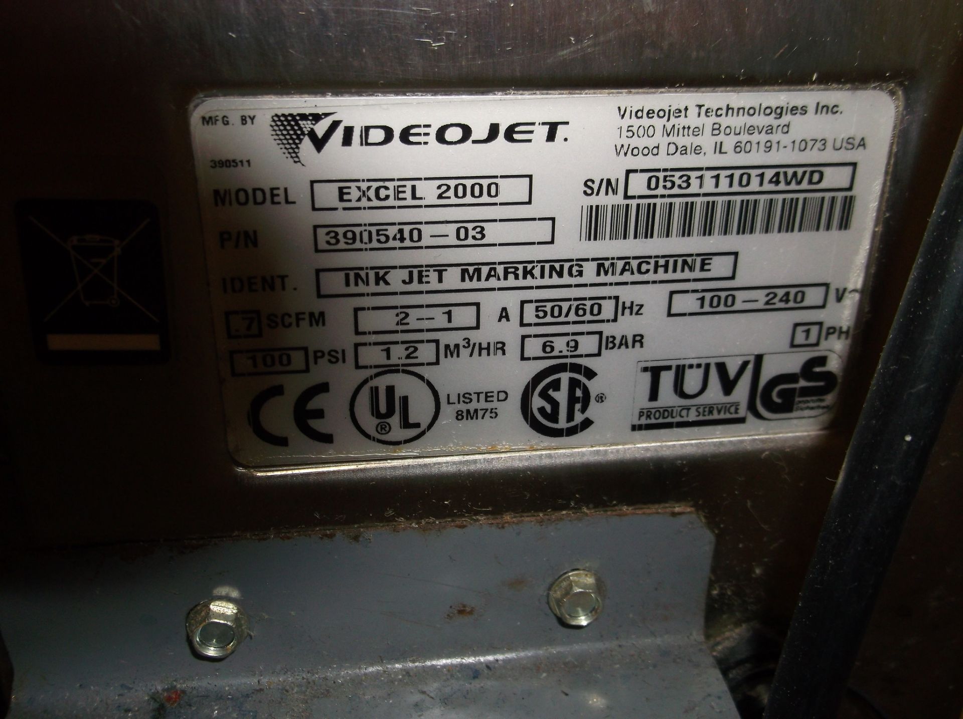 Videojet Excel series 2000 inkjet coders | Rigging/Loading Fee: $150 - Image 2 of 3