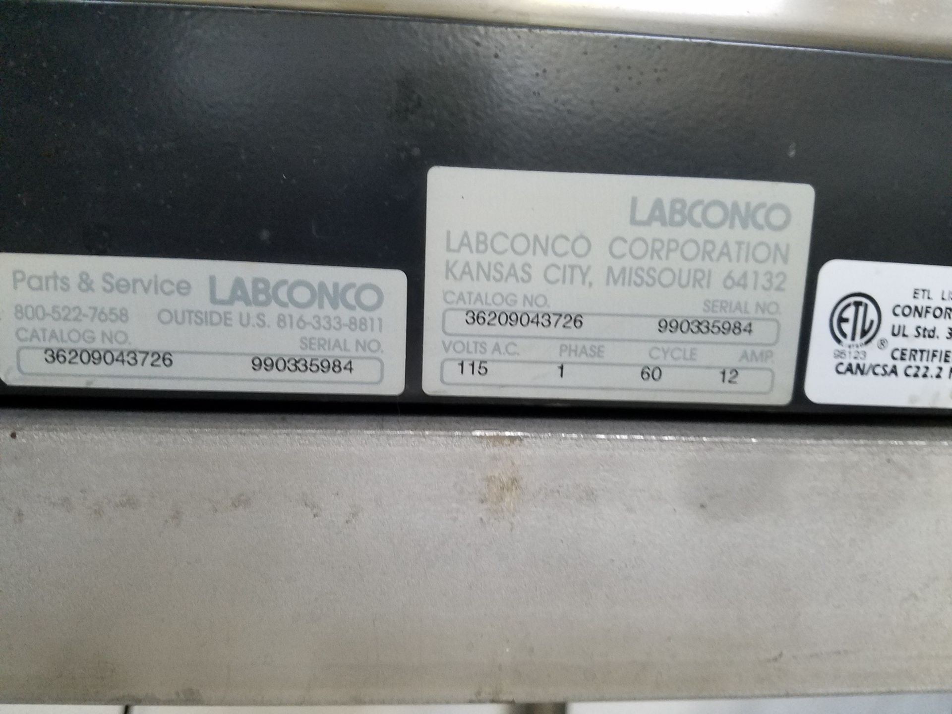 Labconco Biosafett Cabinet, M# 36209043726, S/N 990335984 | Rigging: $225 - Image 2 of 2