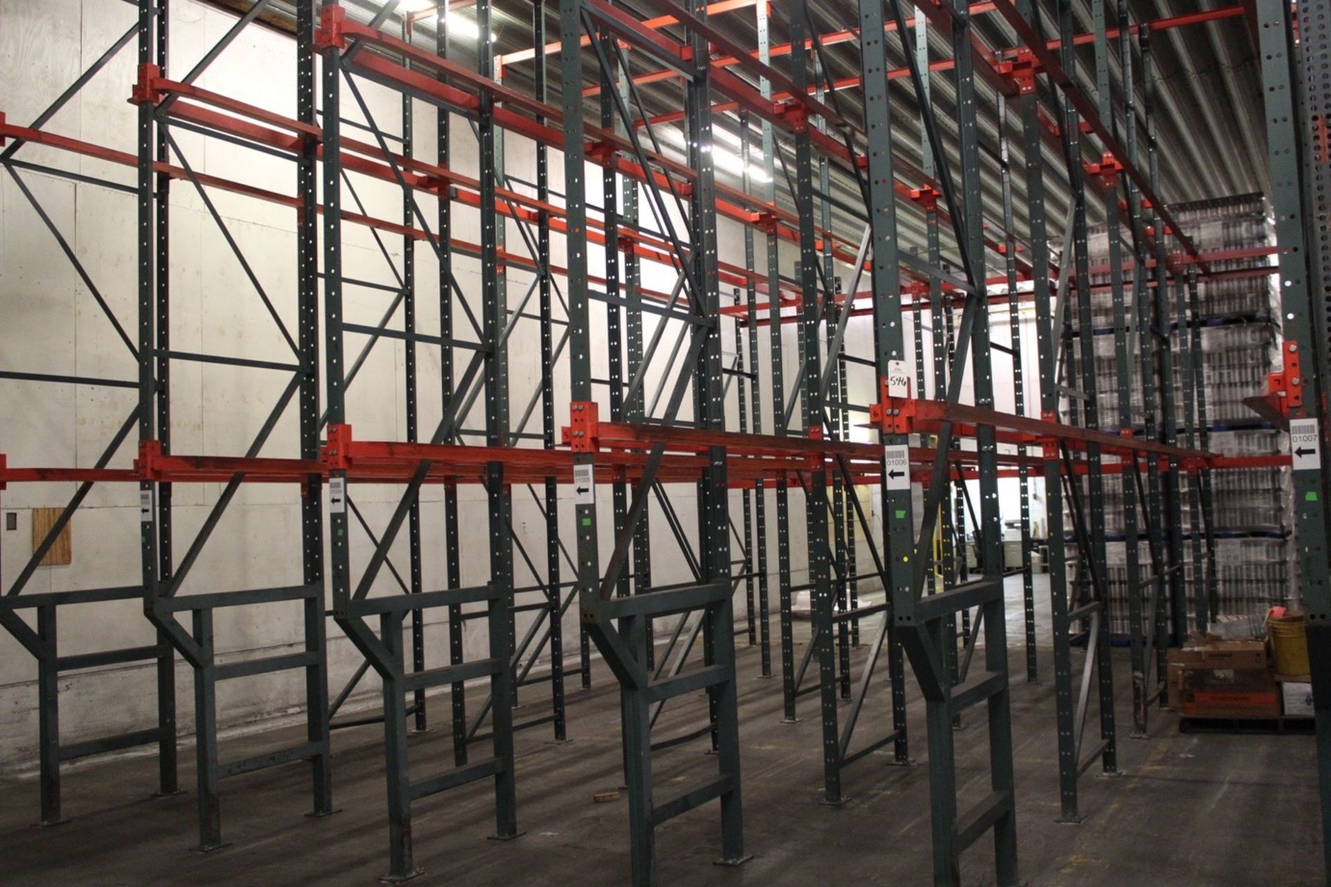 Lot of Flow Thru Pallet Racking, For 42" Pallets, 32' Deep, 3 Tier, (18) 52" X 1 | Rigging: $960