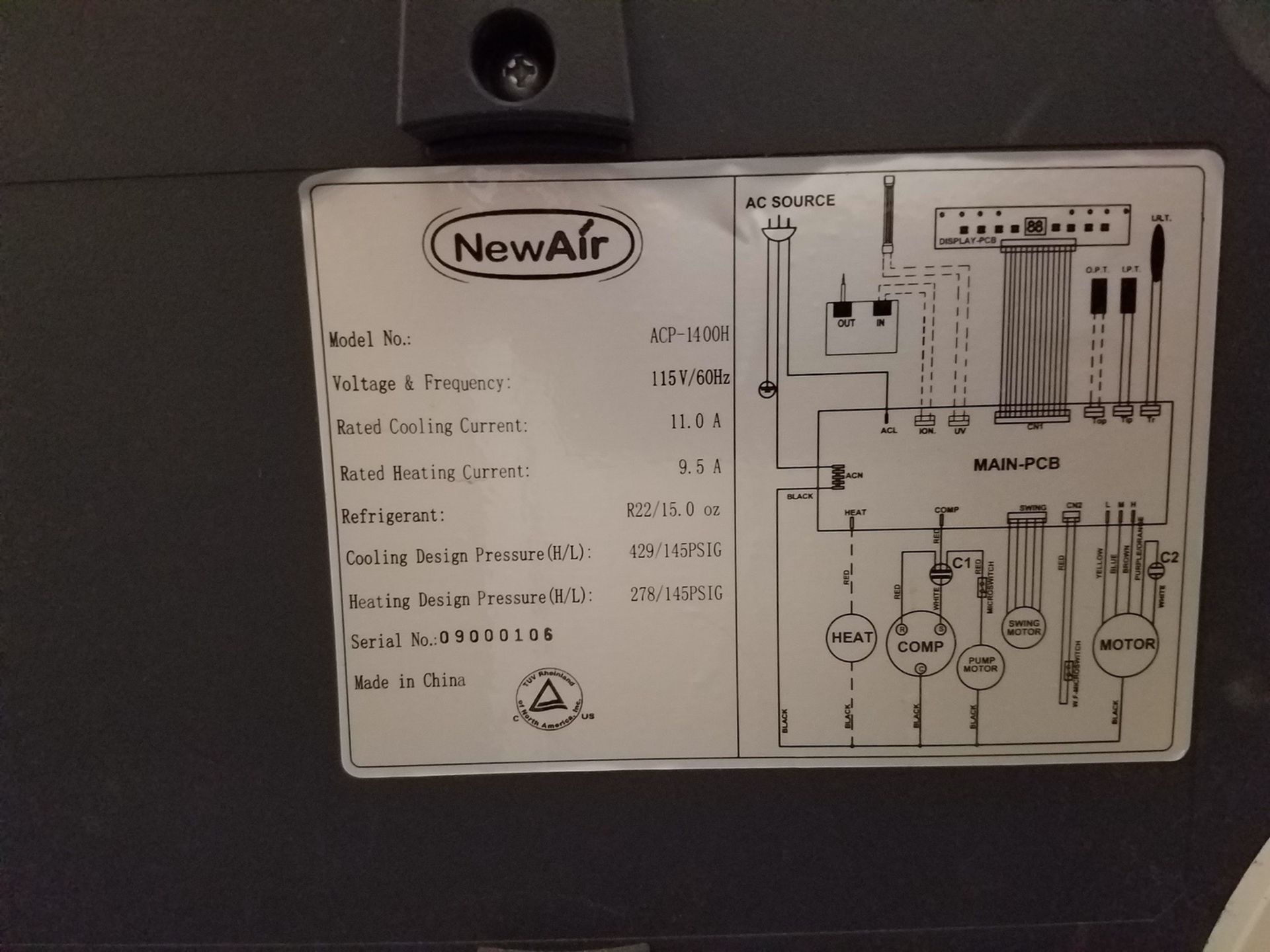 NewAir Portable Air Conditioner, M# ACP-1400H | Rigging: Hand Carry - Image 2 of 2