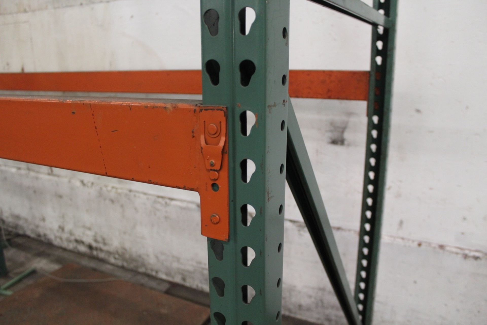 Lot of Tear Drop Style Pallet Rack, (17) 42" X 14' Uprights, (88) 4" X 2" X 8' B | Rigging: $610 - Image 2 of 2