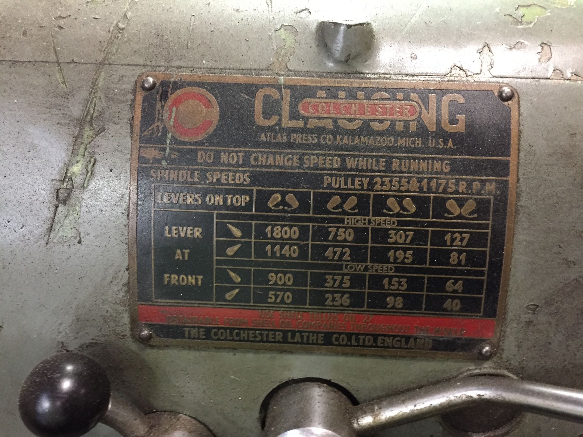 Clausing Lathe, Multispeed Spindle, Pulley 2355 & 1175 RPM. | Rigging/Loading Fee: $300 - Image 2 of 2