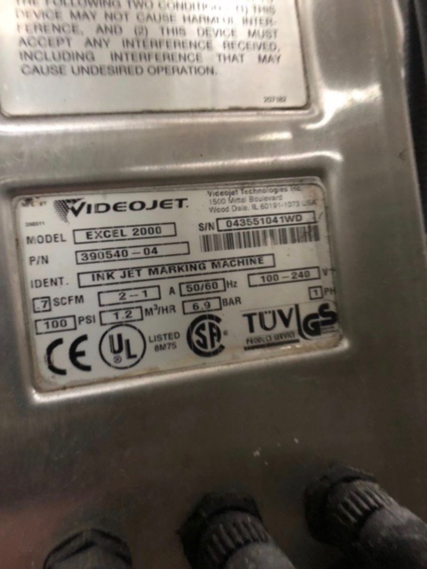 2004 Videojet Inject Coder, Model EXCEL 2000, S/N 043551041WD | Rigging Fee: $50 - Image 2 of 2