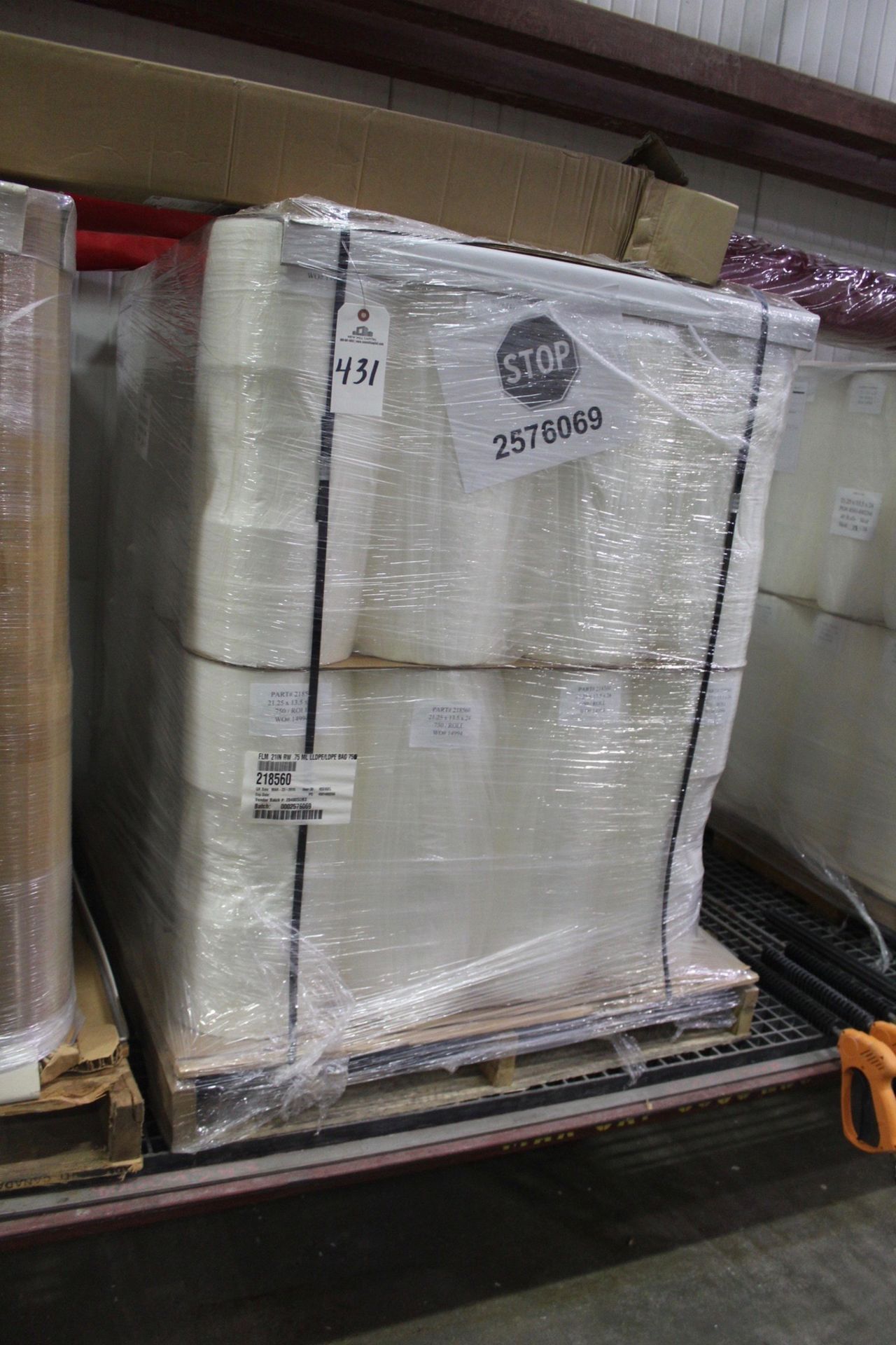 Pallet Lot Poly Bags, 21.25" x 13.5" x 24", 40 Rolls per Pallet | Rigging Fee: $25