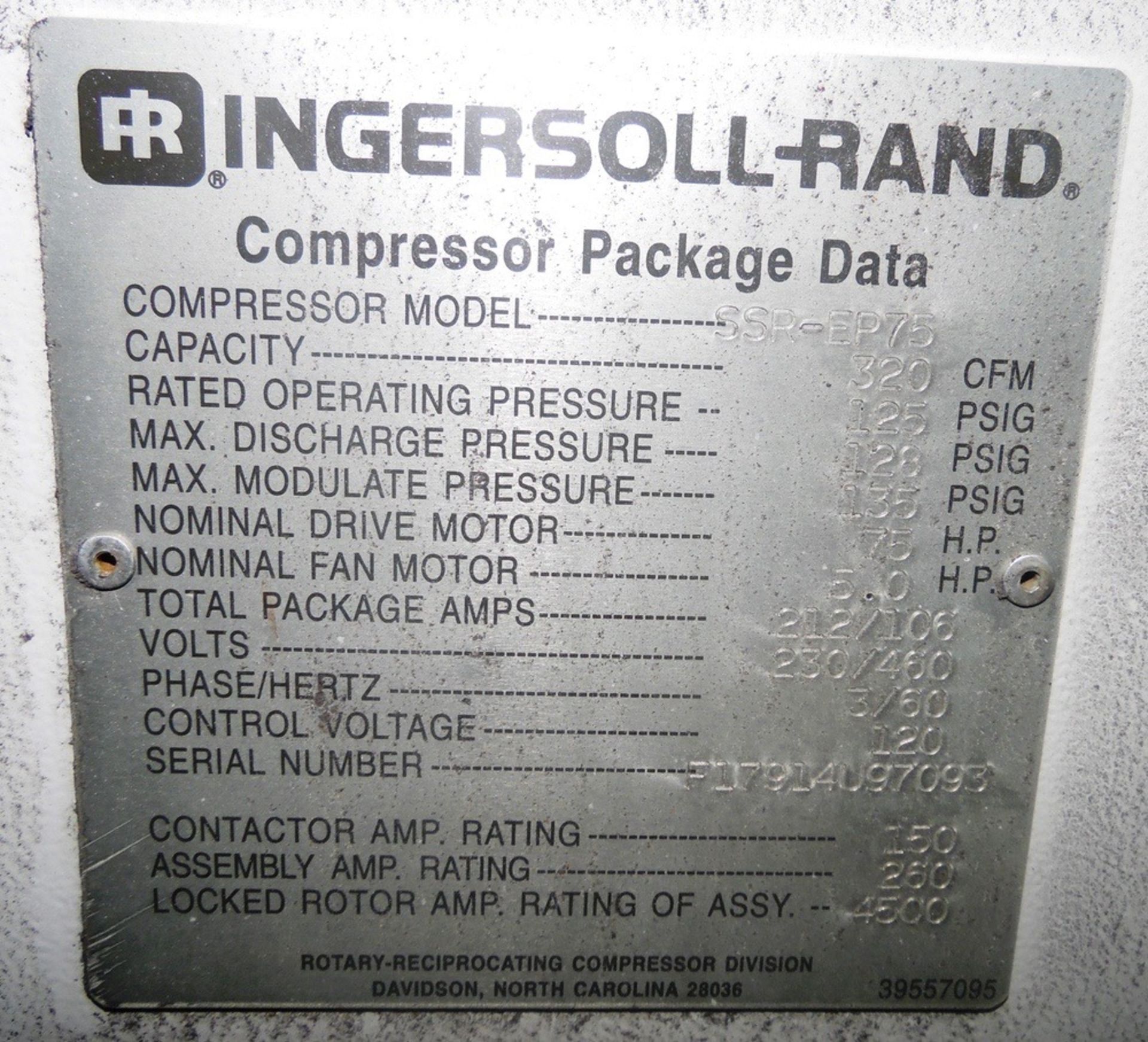 Ingersoll Rand SSR-EP75 Rotary Screw Air Compressor, Capacity: 320 Cfm, Rate | No Charge for Loading - Image 3 of 3