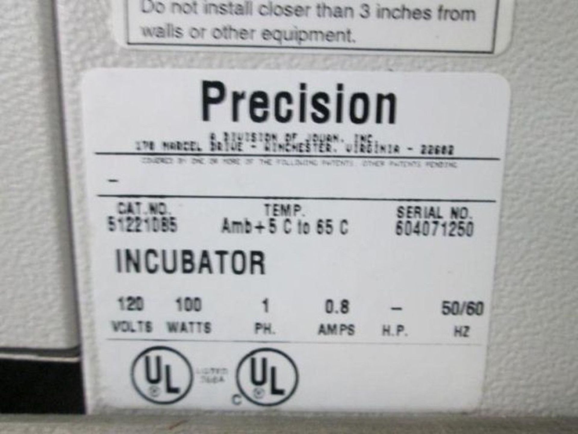 Precision Model 51221085 Incubator, Dimension: 12 X 14" X 14", Temperature: | No Charge for Loading - Image 3 of 3
