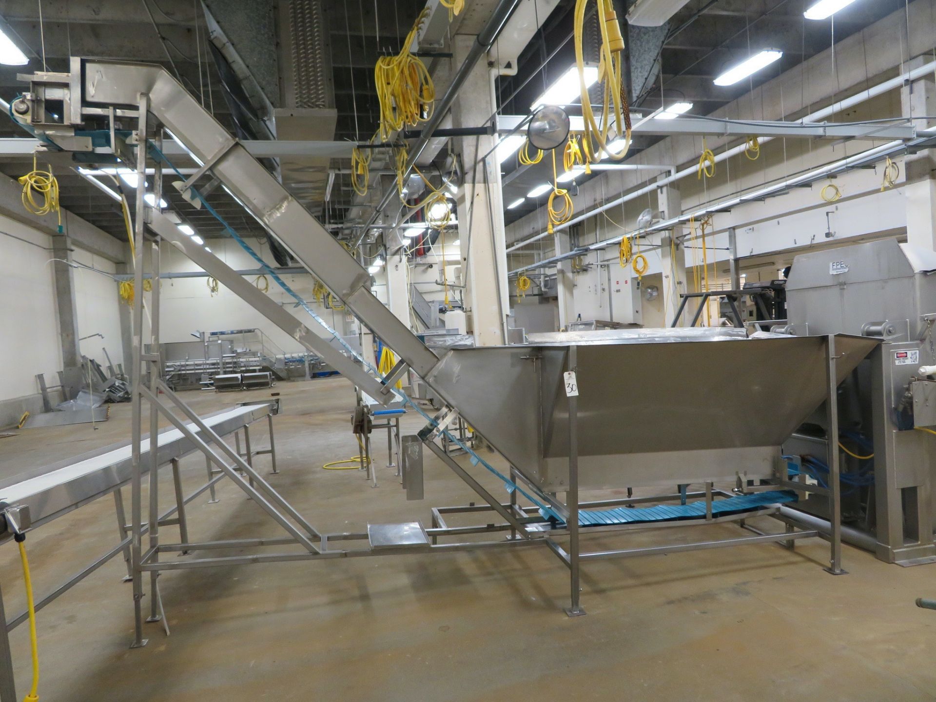 Stainless Steel Hopper Conveyor, 111" Discharge Height, 12" Plastic Belt | Rigging Fee: $500