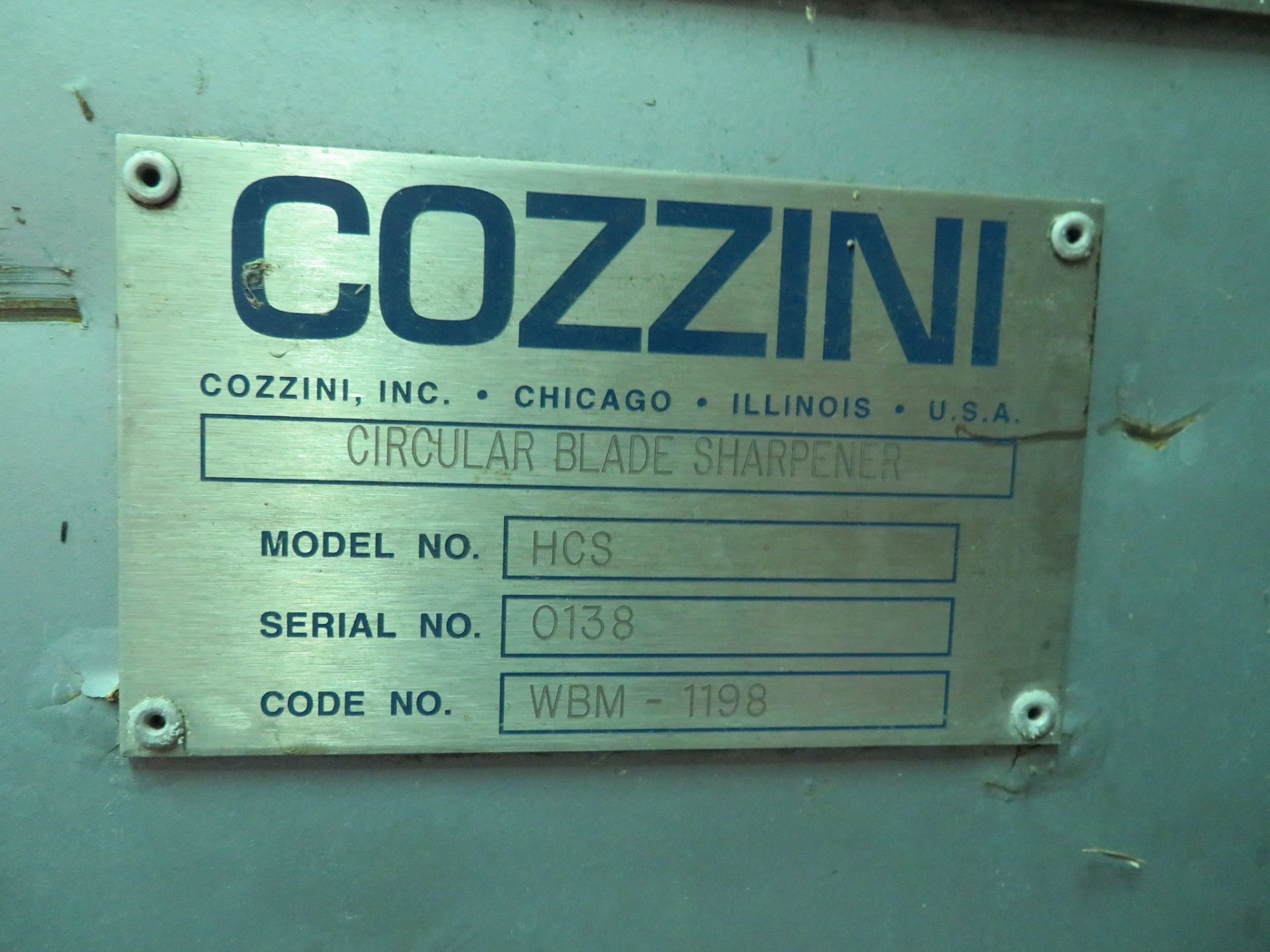 Cozzini Model HCS Circular Blade Sharpener, S/N: 0138 | Rigging Fee: $100 - Image 2 of 2