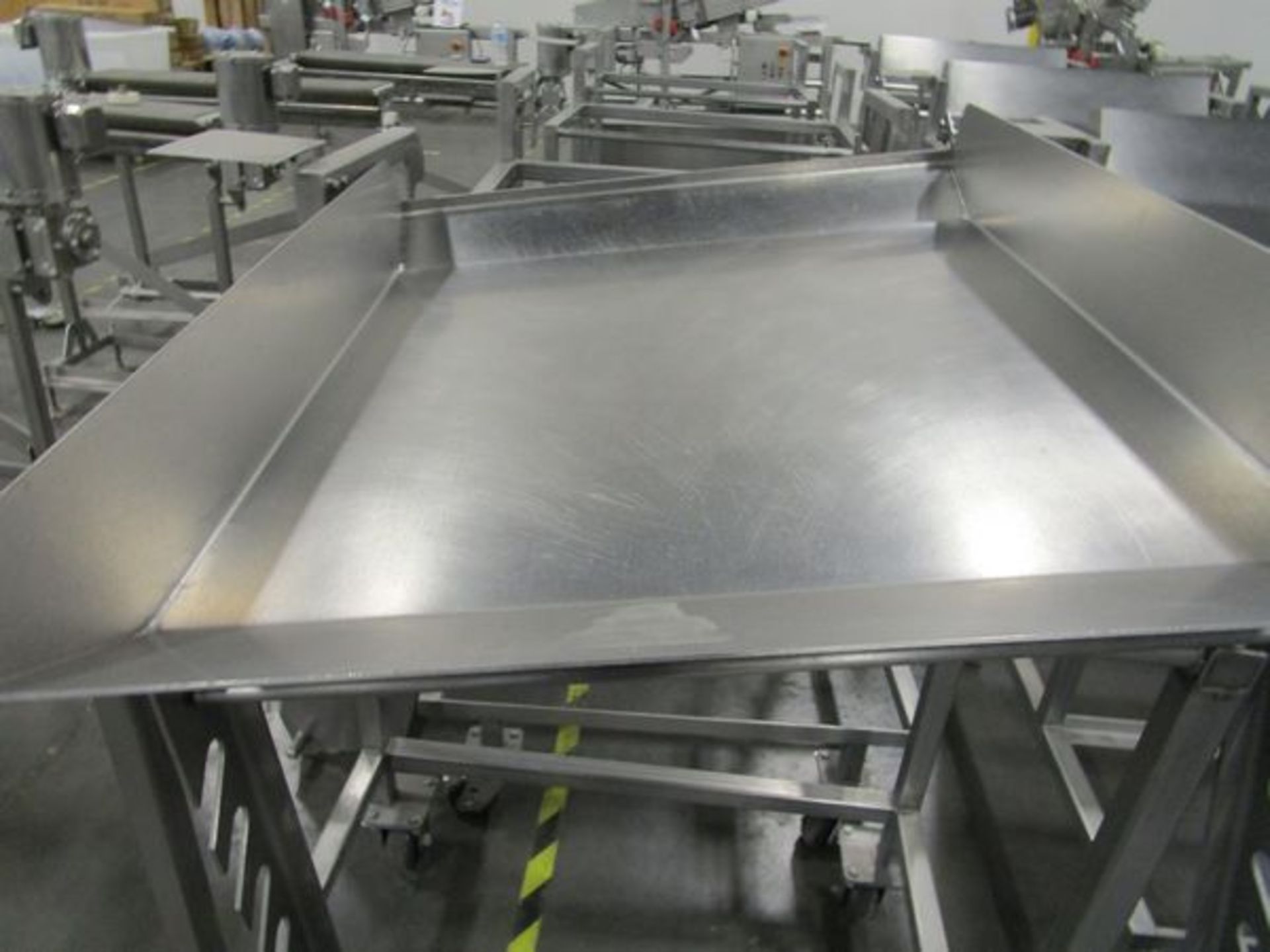 Lot (9) Stainless Steel Portable Packaging Stands (Missing 1 Tray, No Grates | Rigging Fee: $250 - Image 4 of 4