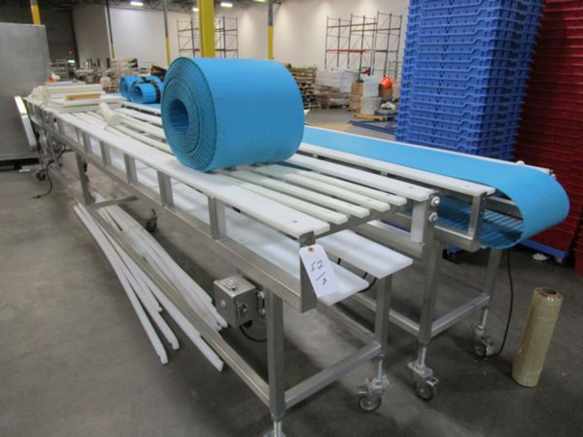 Lot (2) Stainless Steel 14" x 17' Belt Over Slat Conveyors, (1) Drive Motor | Rigging Fee: $250 - Image 4 of 7