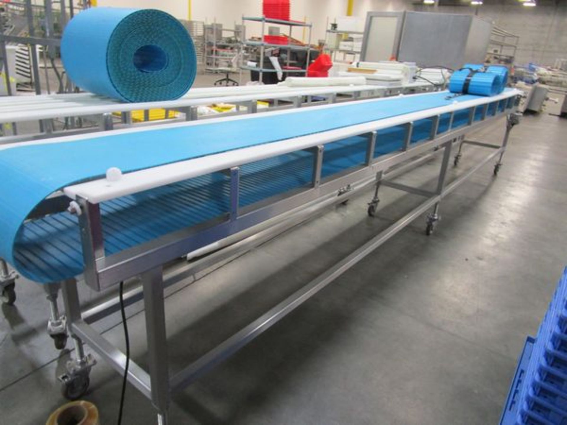 Lot (2) Stainless Steel 14" x 17' Belt Over Slat Conveyors, (1) Drive Motor | Rigging Fee: $250 - Image 5 of 7