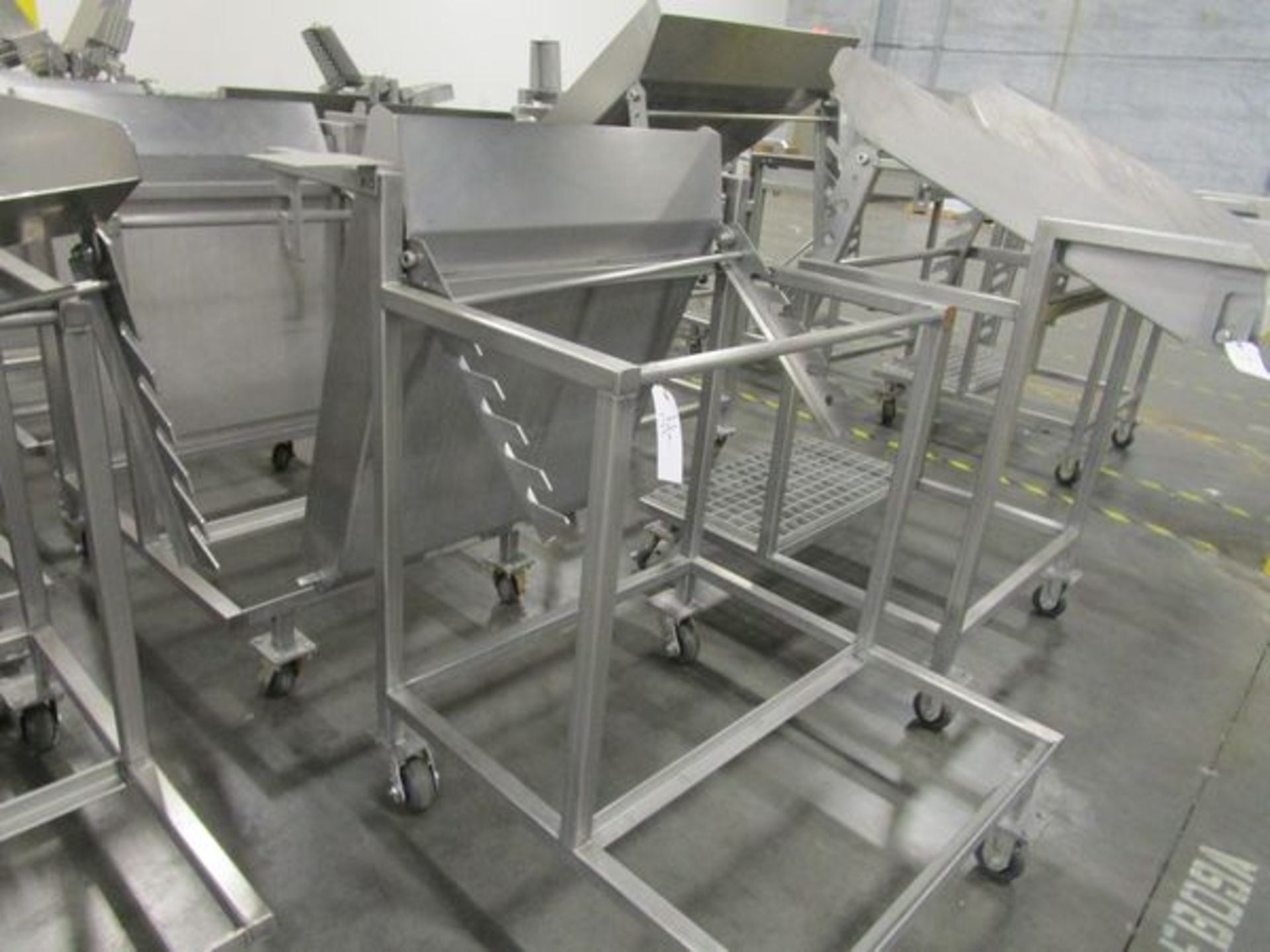 Lot (9) Stainless Steel Portable Packaging Stands (Missing 1 Tray, No Grates | Rigging Fee: $250 - Image 3 of 4