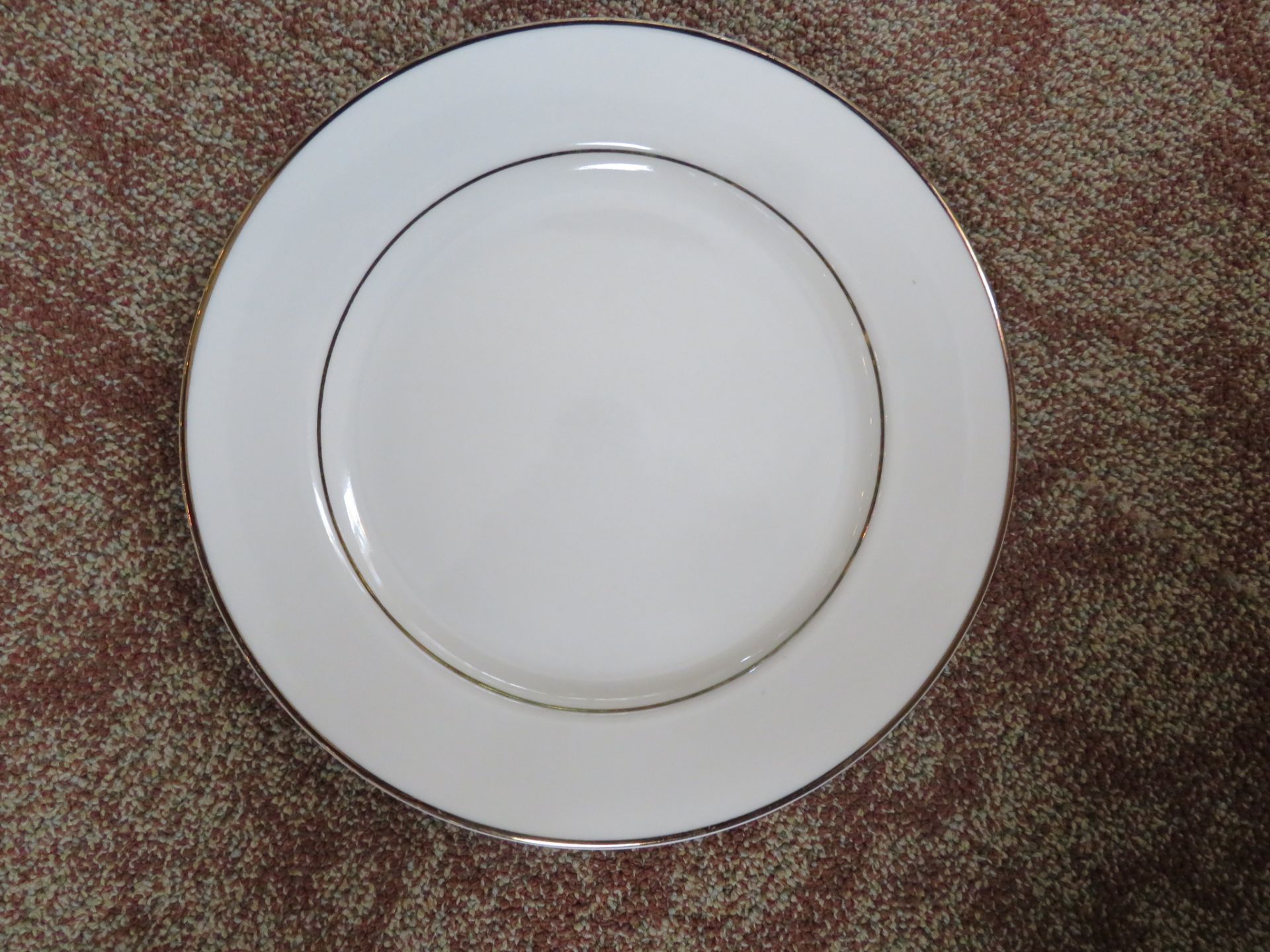 (269) 11" Homer Laughlin Gold Stripe China Dinner Plates