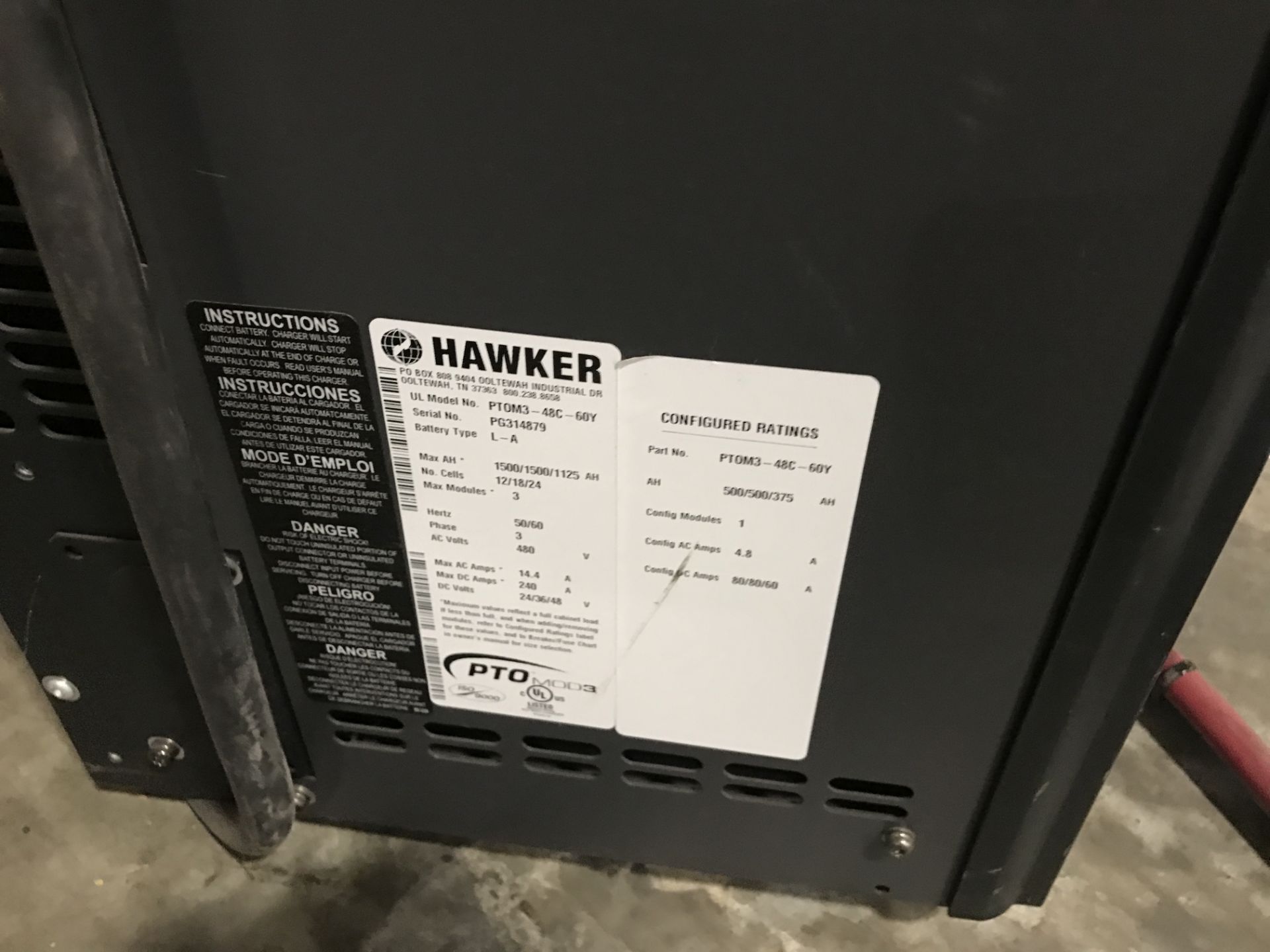 Hawker #PTOM3 Battery Charger, 50/60Hz, 3 Phase, 480V, 14.4 Amp (See Label For More Info) - Image 2 of 2