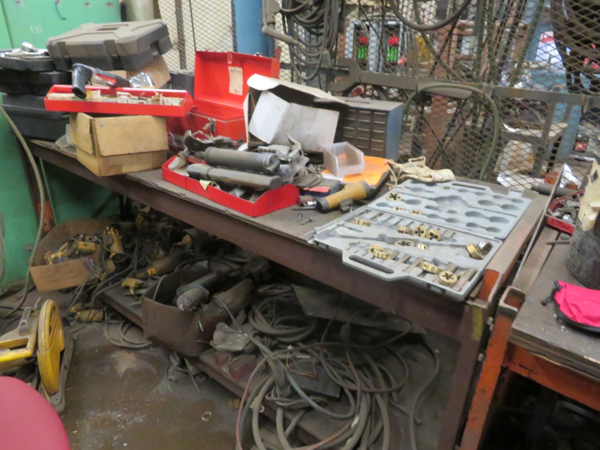 {LOT} Large Qty In Back Cage c/o: Fixtures, Tools, Compressors, Etc. - Image 3 of 14