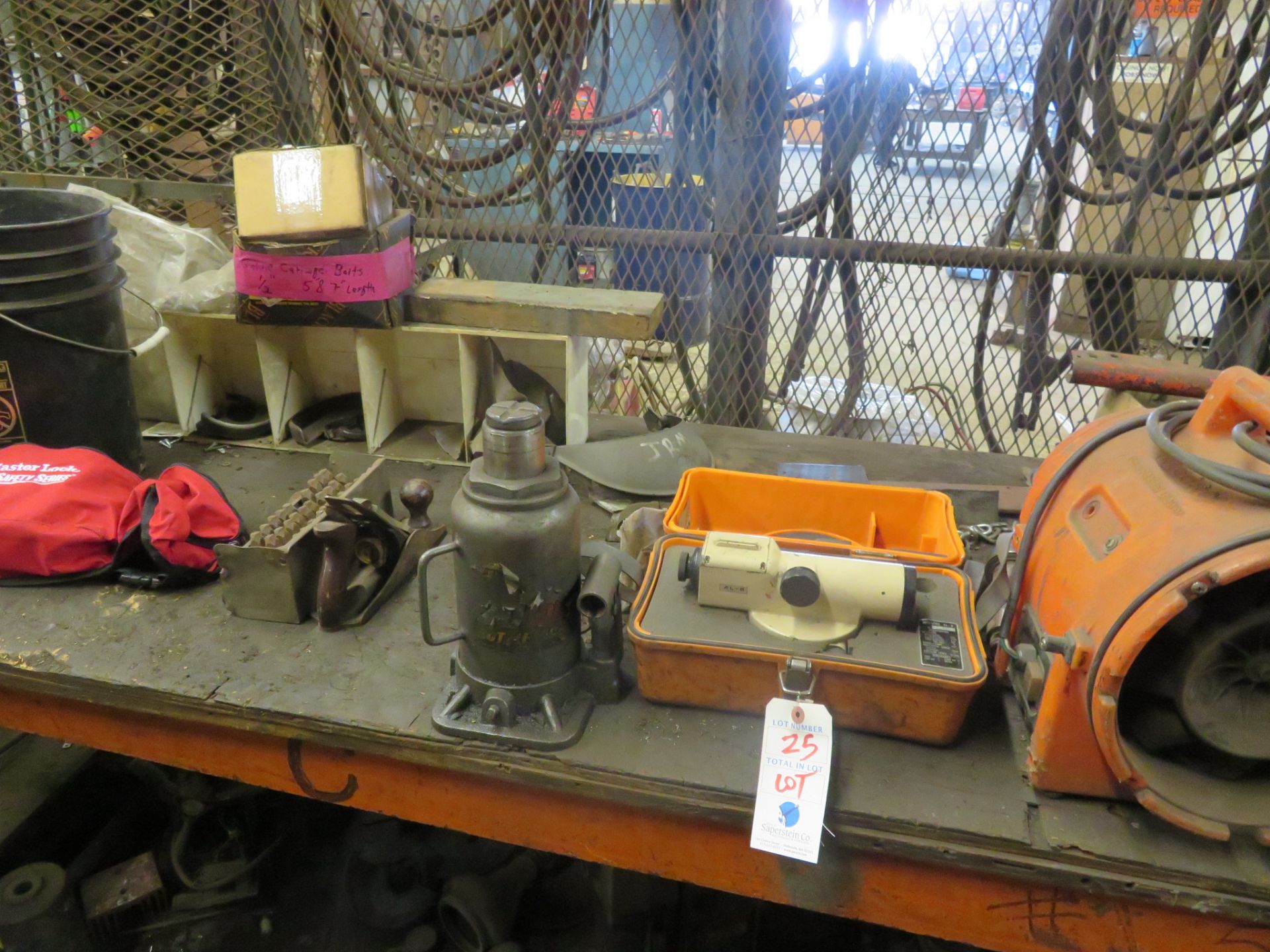 {LOT} Large Qty In Back Cage c/o: Fixtures, Tools, Compressors, Etc.