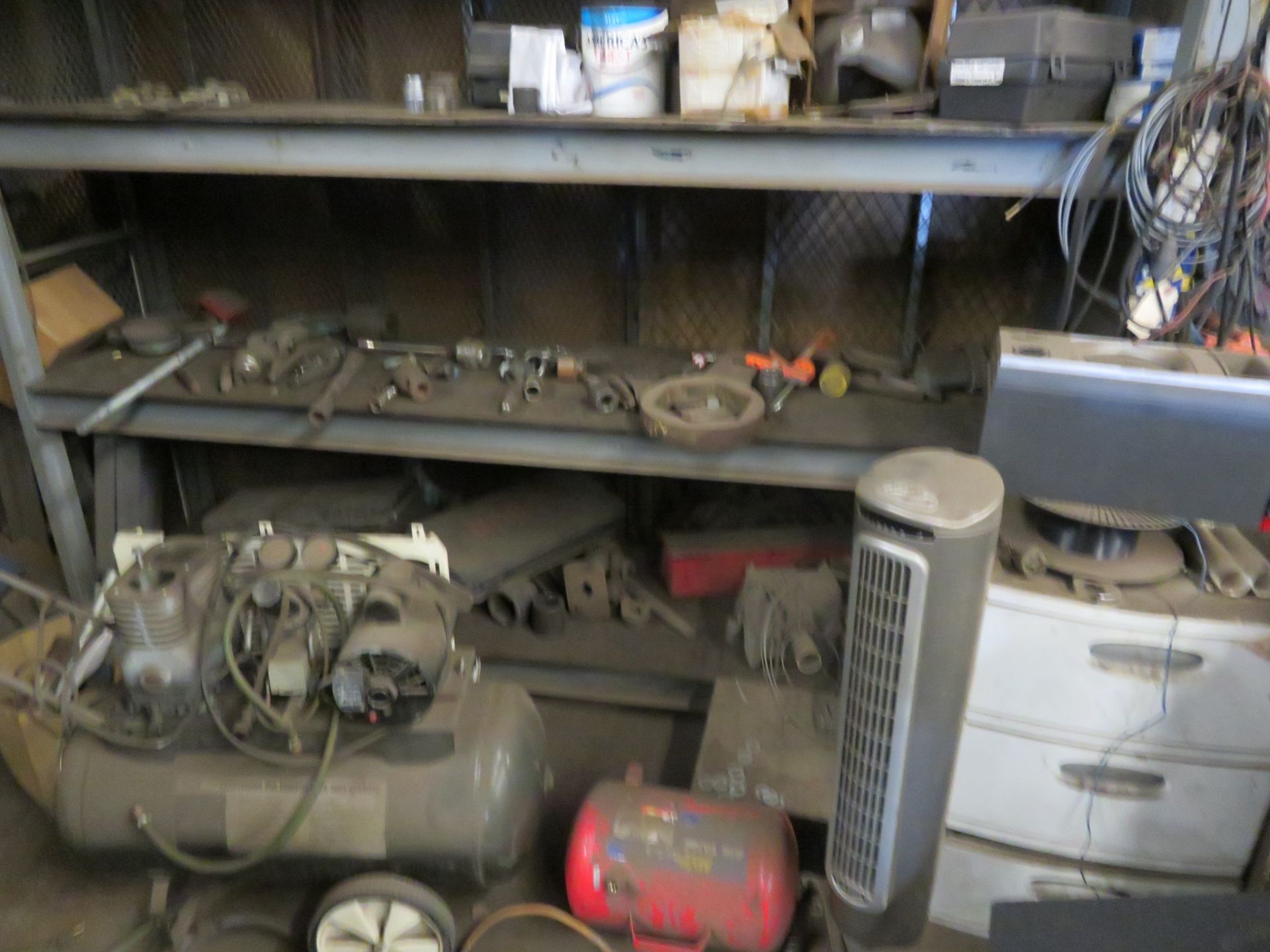 {LOT} Large Qty In Back Cage c/o: Fixtures, Tools, Compressors, Etc. - Image 12 of 14