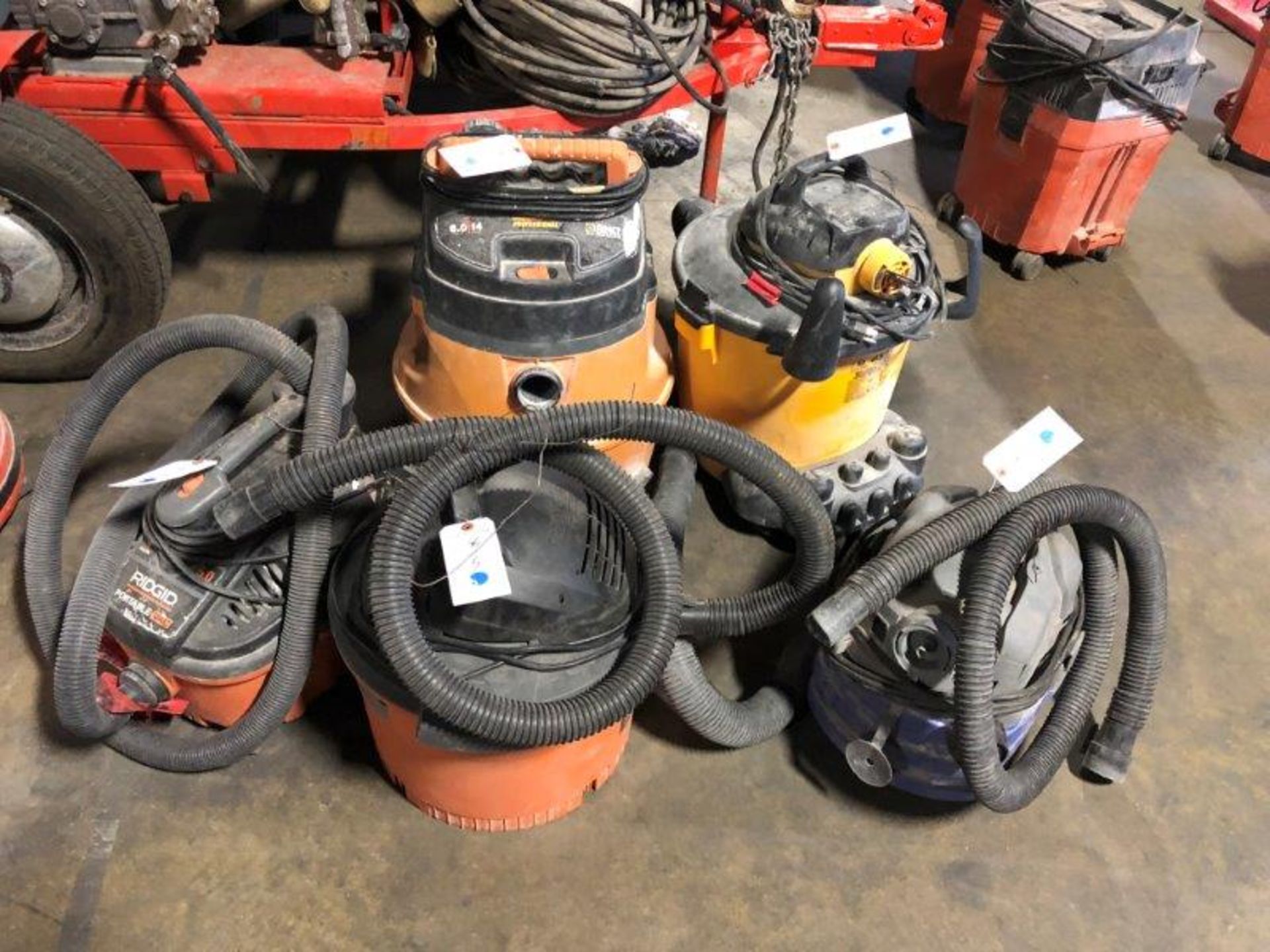 (Lot) Asst. Wet & Dry Vacuums, (3) Ridgid, (2) Shop.Vac