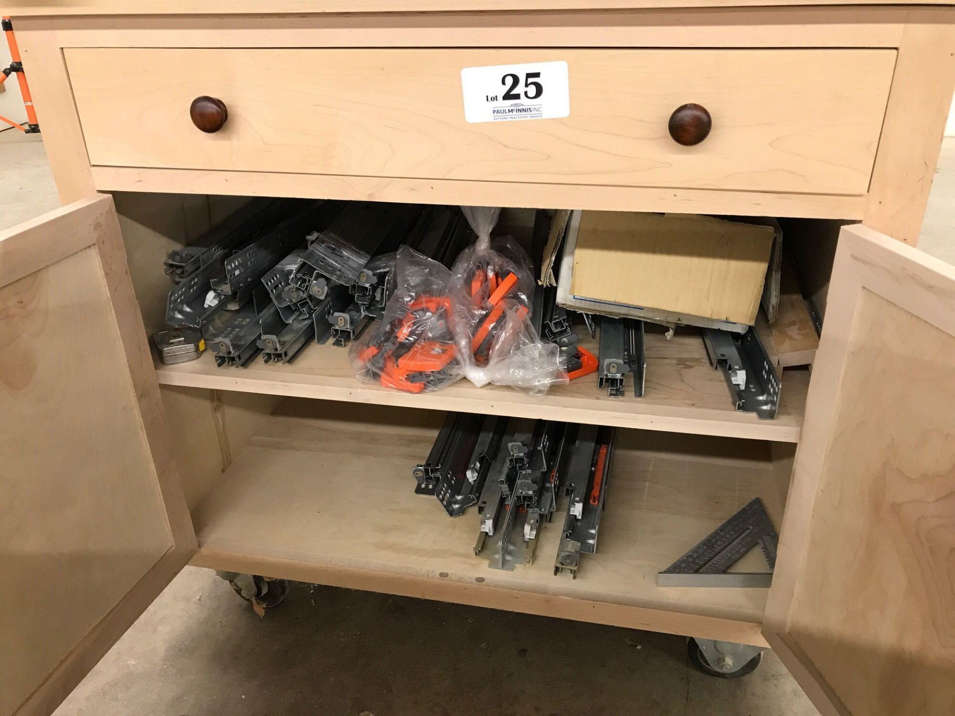 Custom rolling cabinet with drawer slide hardware contents - Image 2 of 2