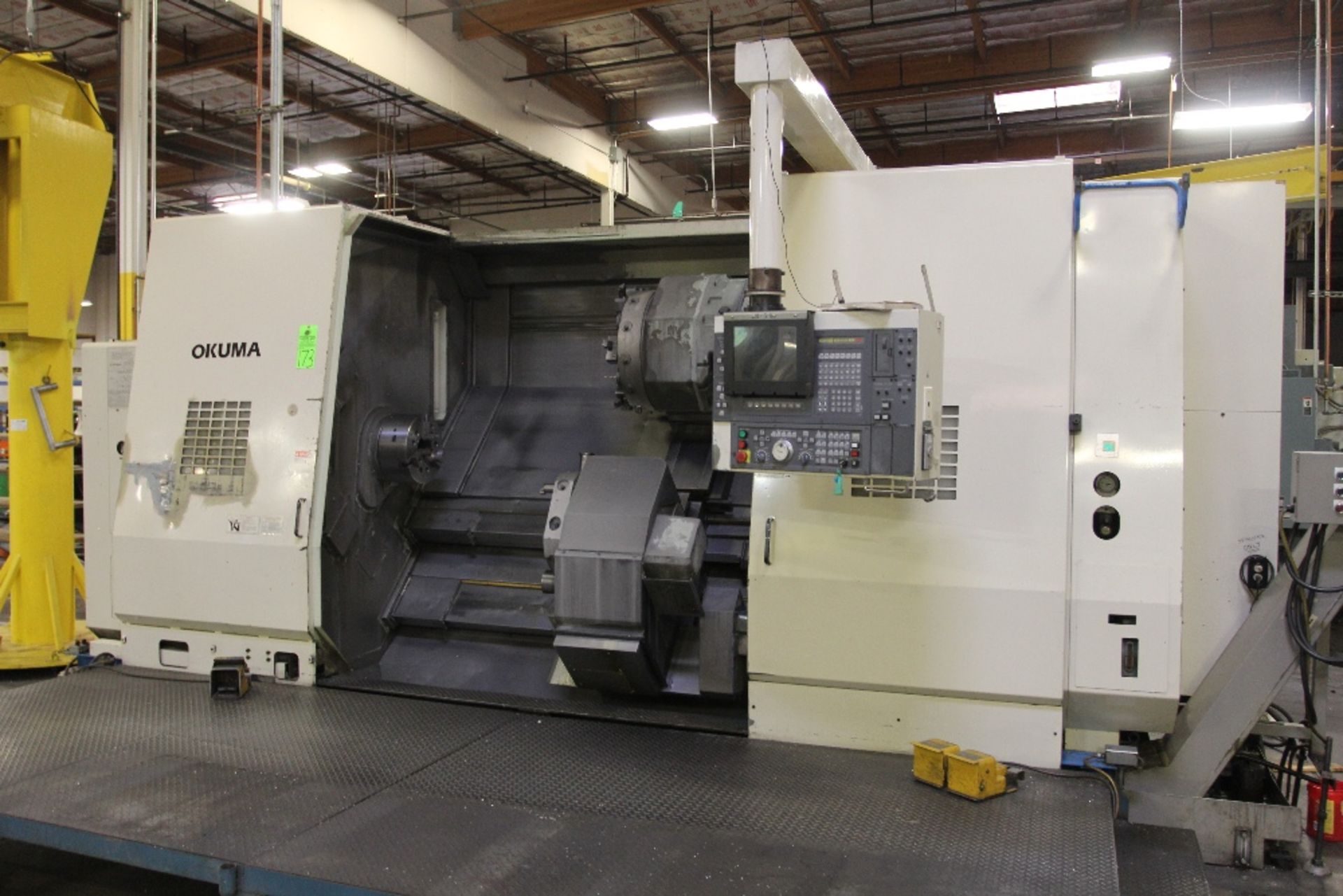 1995 OKUMA LU-45M 4-Axis CNC Lathe, s/n 0024, 12-Position Turret, 9-Position Sub Turret, 15" 3-Jaw - Image 4 of 8