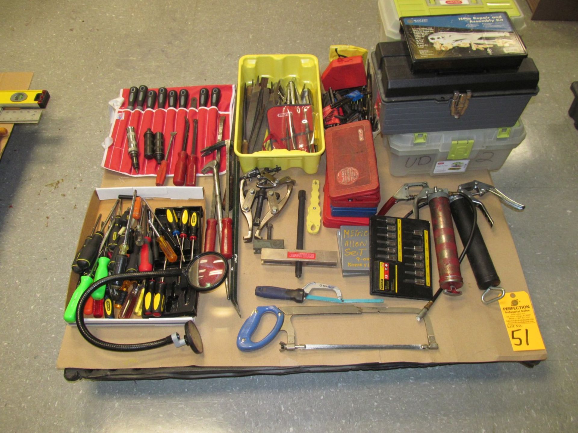 Lot of Assorted Hand Tools, Including; Files, Punches, Allen Wrenches, Pry Bars, Screw Drivers, Gear