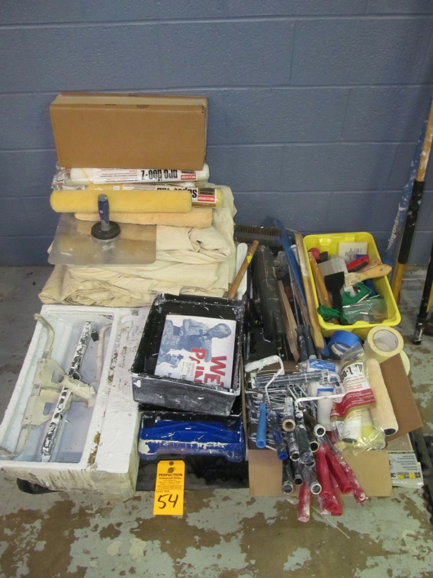 Lot of Assorted Painting Tools, Including; Drop Cloths, Rollers, Pans, Handles, Scrapers & Caulk - Image 2 of 2