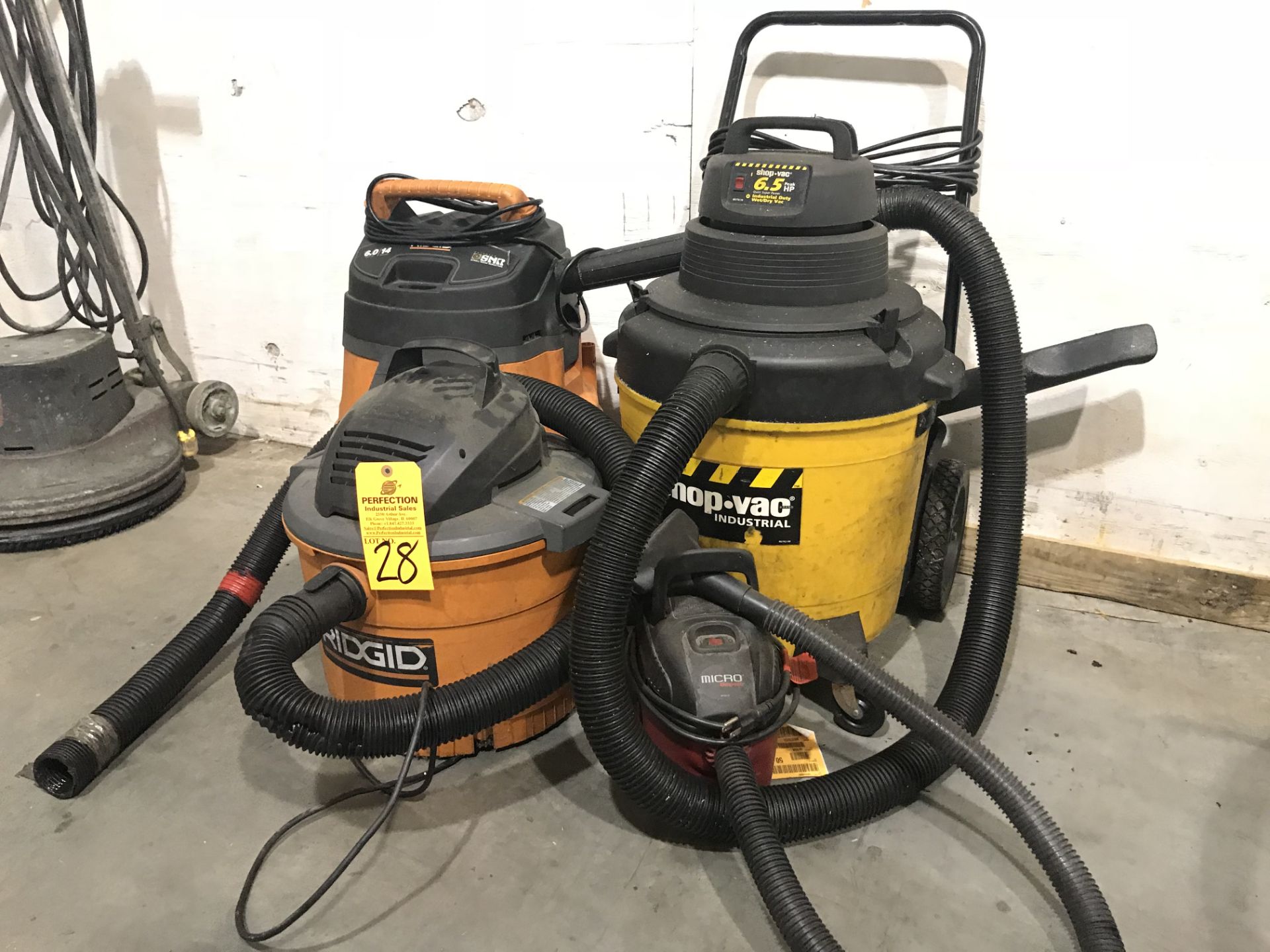 Lot of (4) Wet-Dry Vacs Including Shop-Vac, Ridgid and Micro