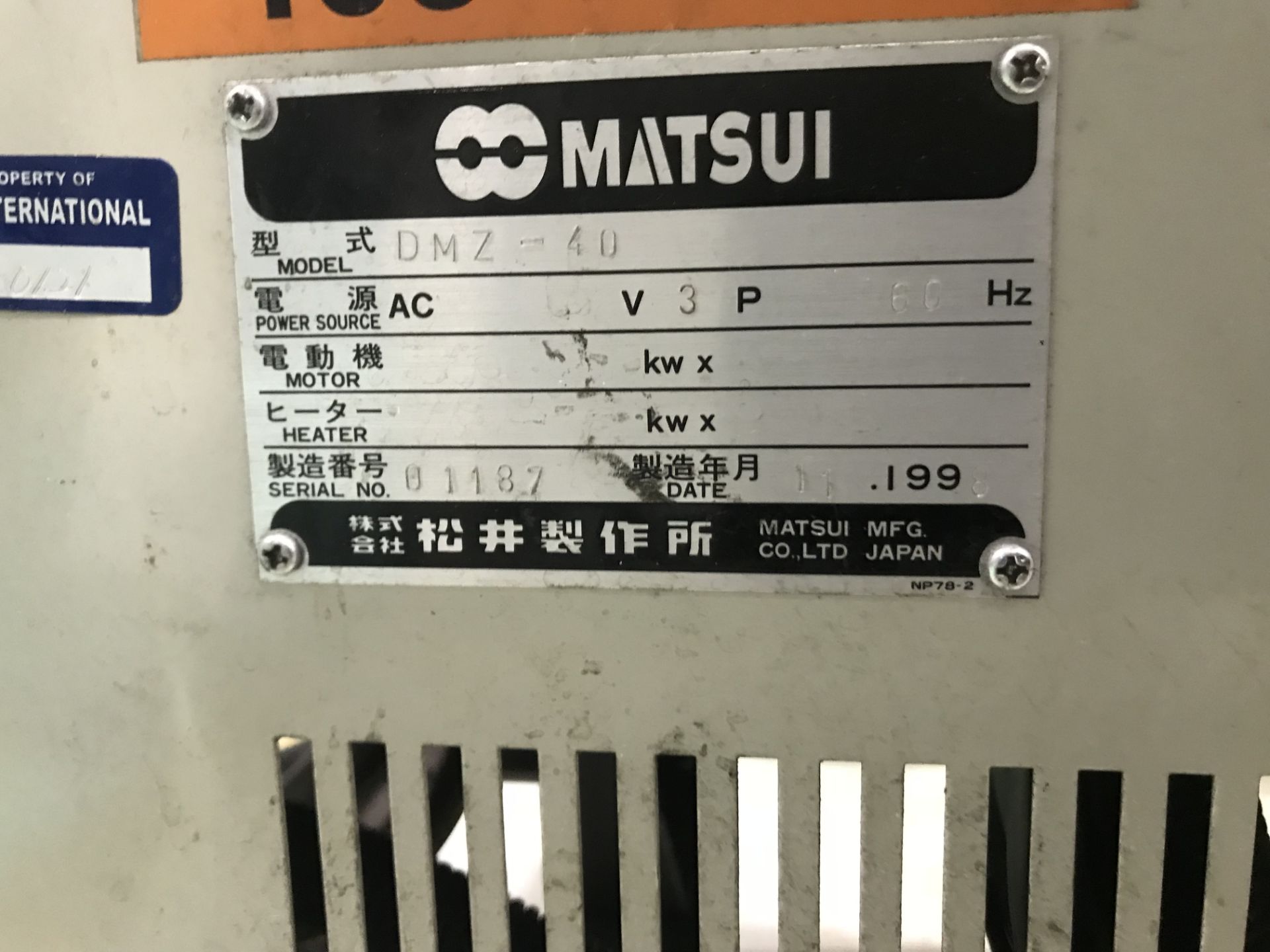 Matsui DMZ-40 Dehumidifying Dryer, s/n 01187 - Image 3 of 3