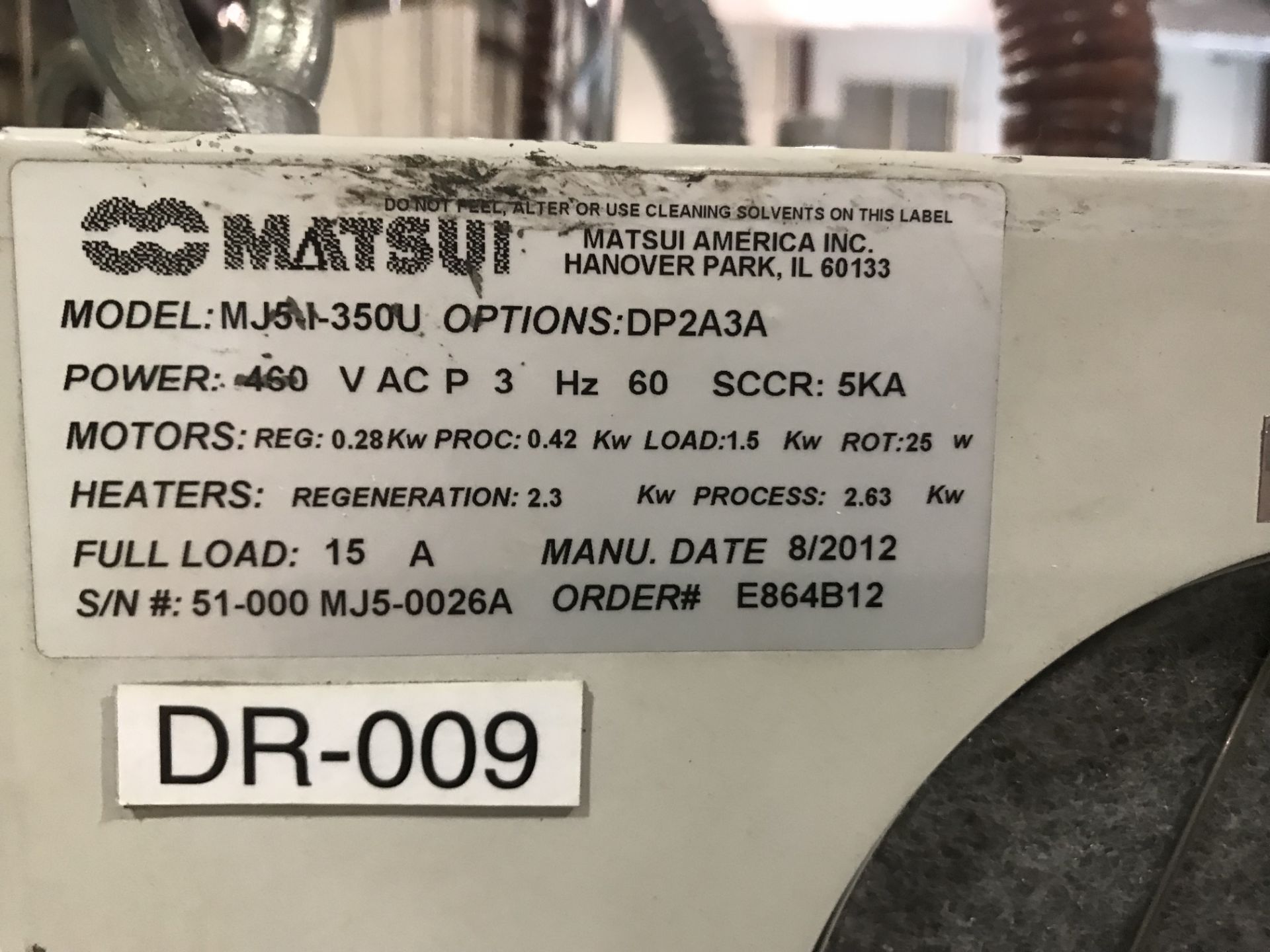 2013 Matsui MJ5-I Dehumidifying Dryer, s/n 51-000MJ5-0026A - Image 3 of 3