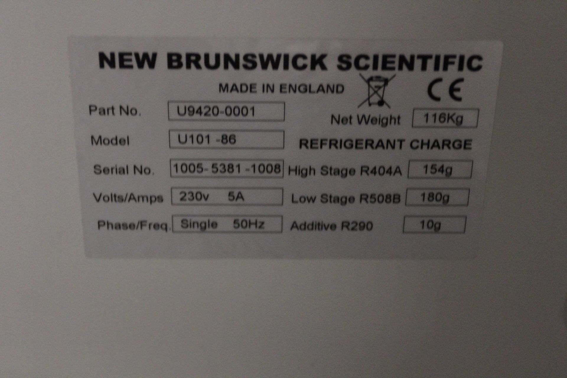 New Brunswick Scientific U101-86 Freezer, s/n 1005-5381-1008, (Location: DK MOVES, Arthur De - Image 5 of 5