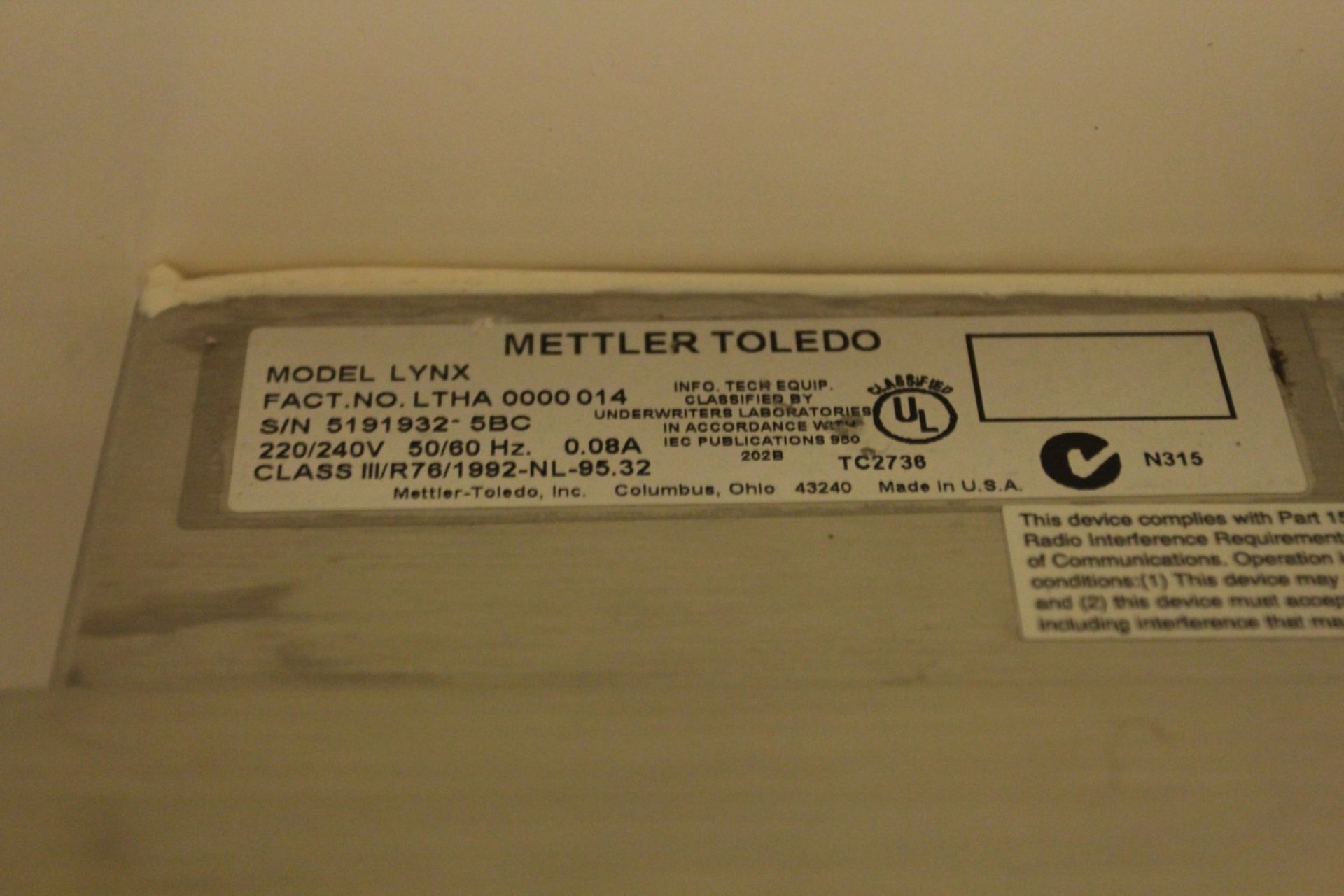 600 kg Stainless Steel Floor Scale w/ Mettler Toledo Lynx Digital Readout, s/n 5191935-5BC - Image 4 of 4