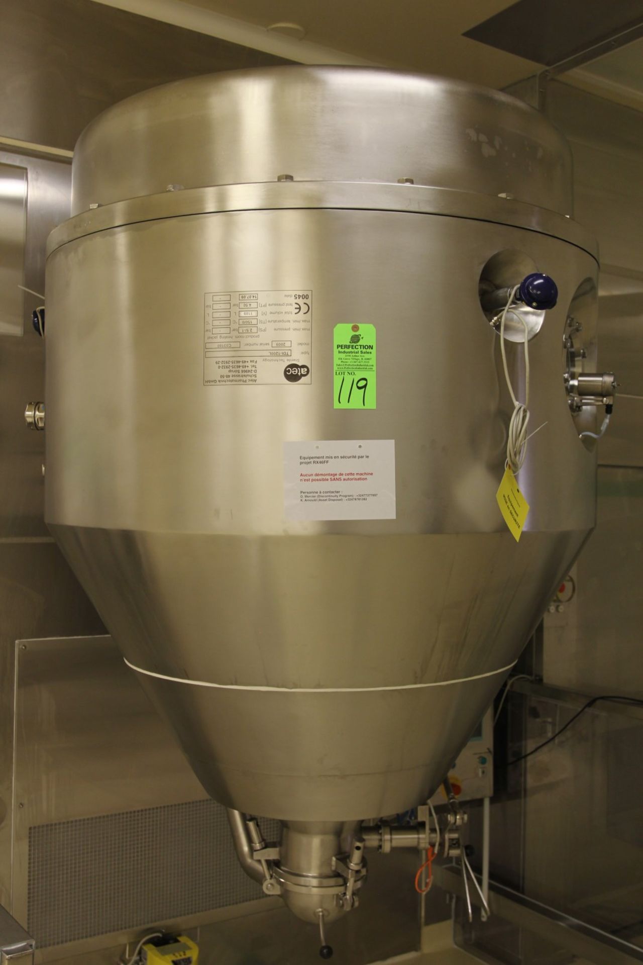 2009 Atec TDI-1200L Stainless Steel Wash Tank, s/n C03180, 1189 Liter Total Volume, 150 Degree C Max - Bild 6 aus 6