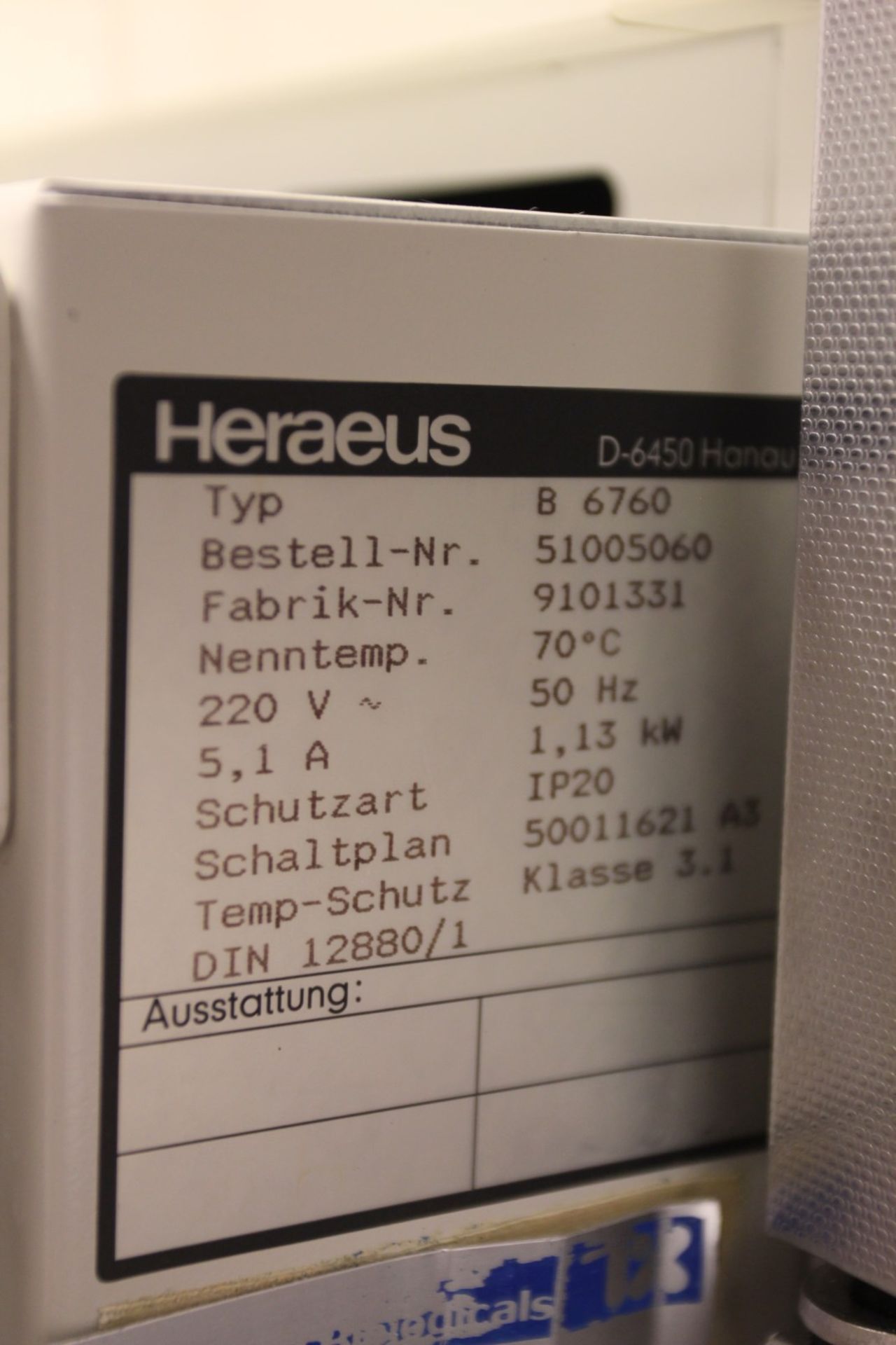 Heraeus B 6760 Incubator, s/n 9101331, 70 Degree Celcius Max Temp - Image 4 of 4