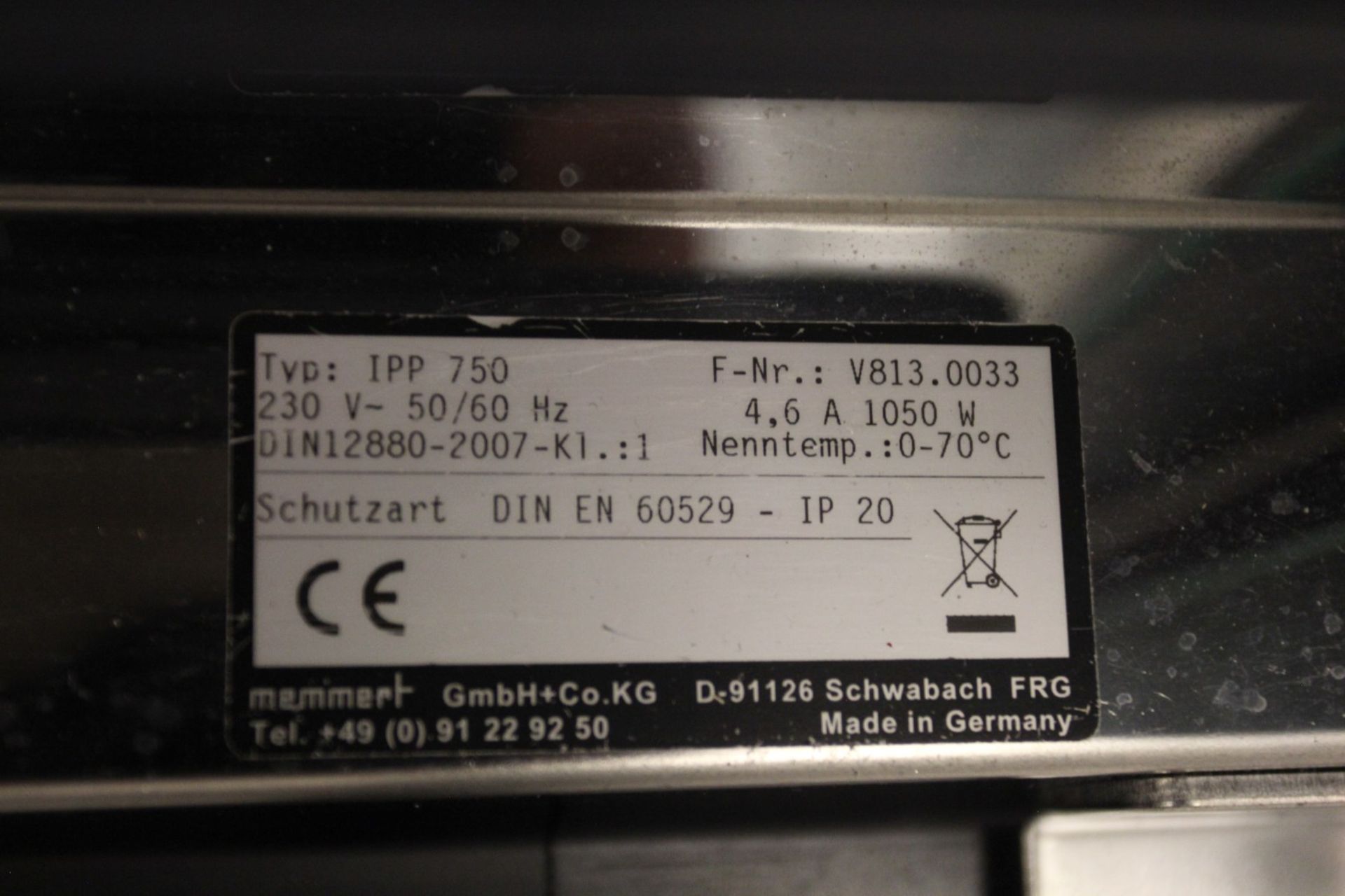 Memmert IPP 750 Incubator, s/n V813.0033, 70 Degree Celcius Max Temp - Image 4 of 4
