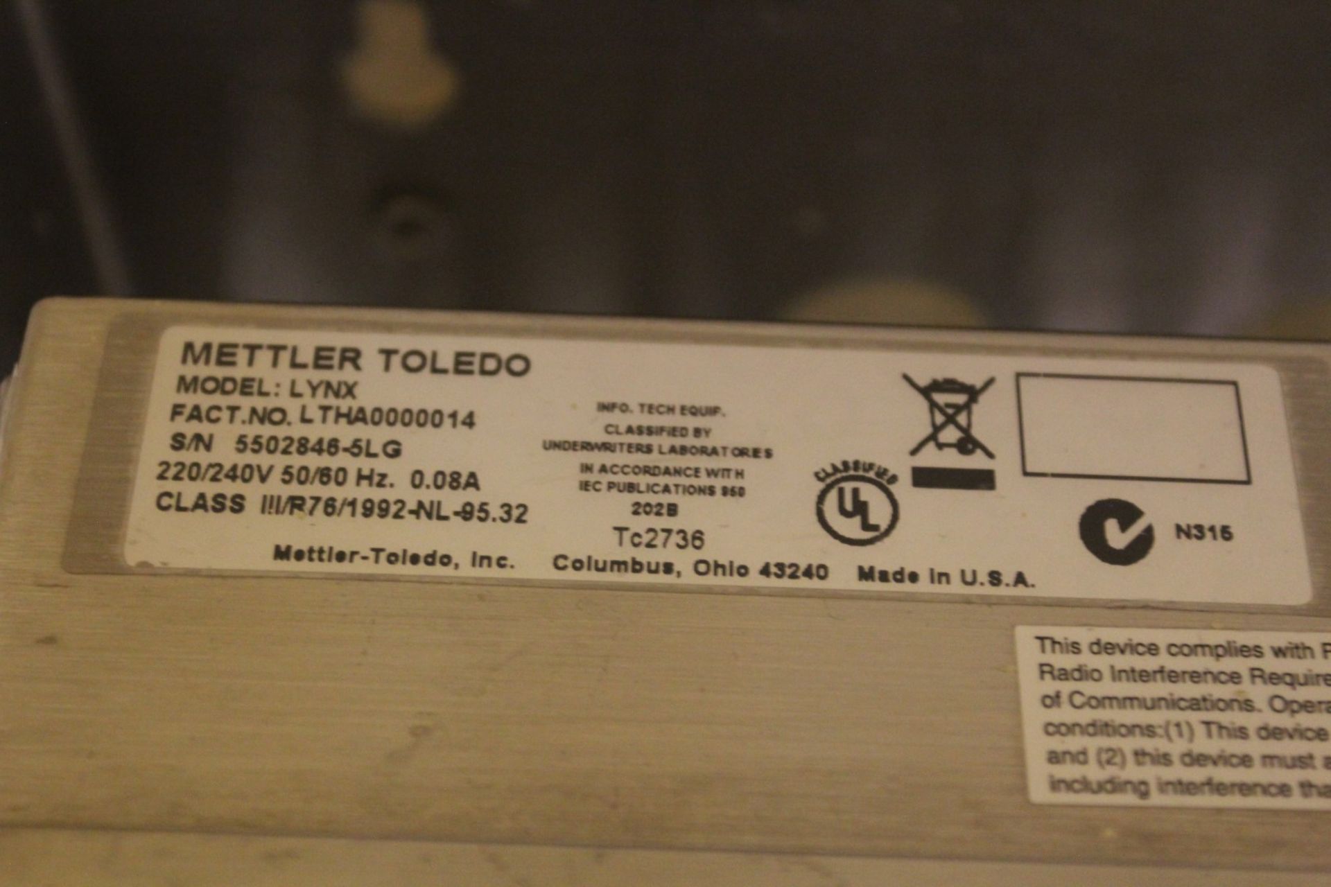 800 kg Stainless Steel Floor Scale w/ Mettler Toledo Lynx Digital Readout, s/n 5502846-5LG - Image 4 of 4