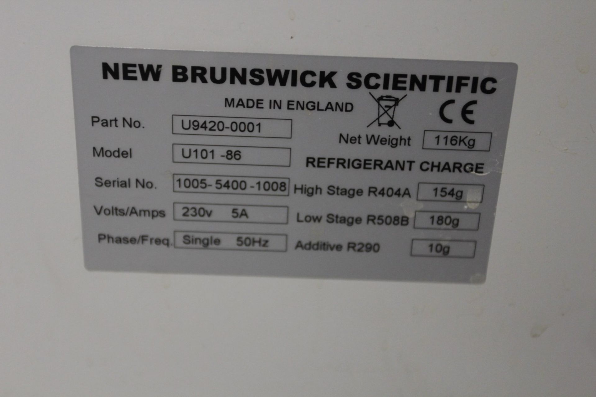 New Brunswick Scientific U101-86 Freezer, s/n 1005-5400-1008, (Location: DK MOVES, Arthur De - Image 6 of 6